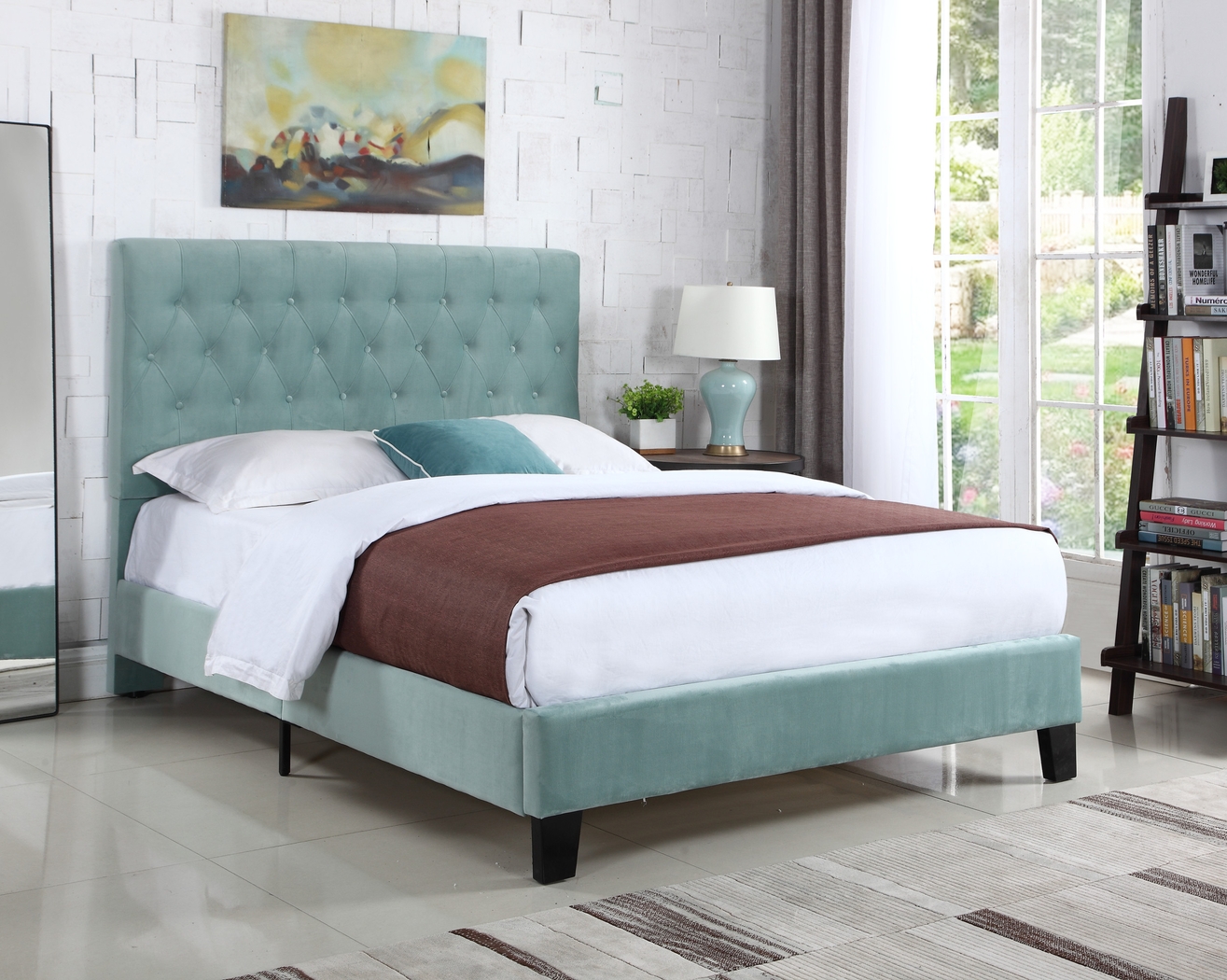 Emeline Light Blue Queen Upholstered Bed - Thumbnail - Image 6