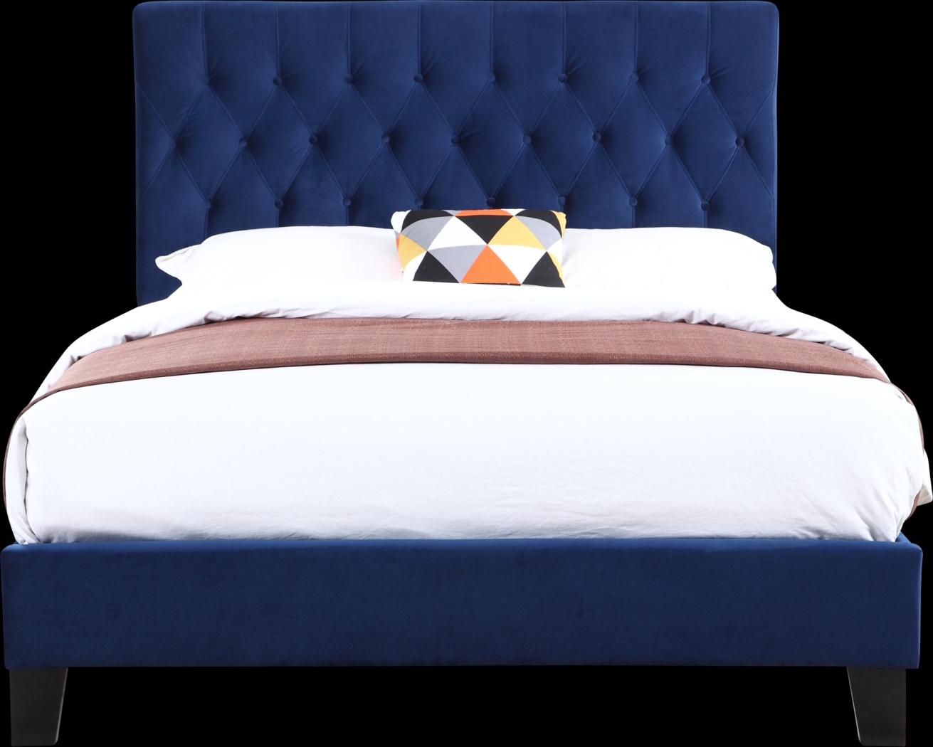 Emeline Navy Blue Queen Upholstered Bed - Thumbnail - Image 2