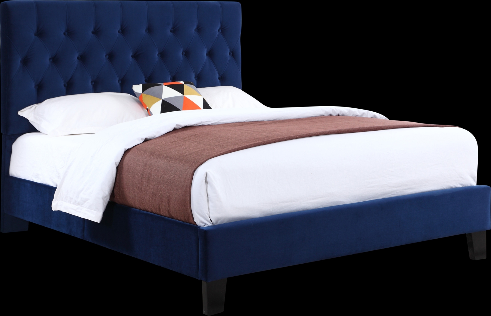 Emeline Navy Blue Queen Upholstered Bed - Thumbnail - Image 1
