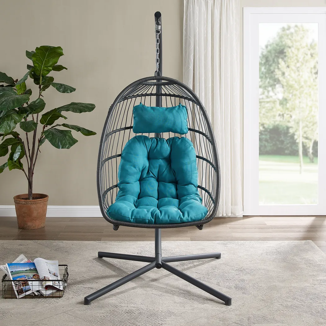Emerywood Teal Outdoor Swinging Accent Chair - Thumbnail - Image 5