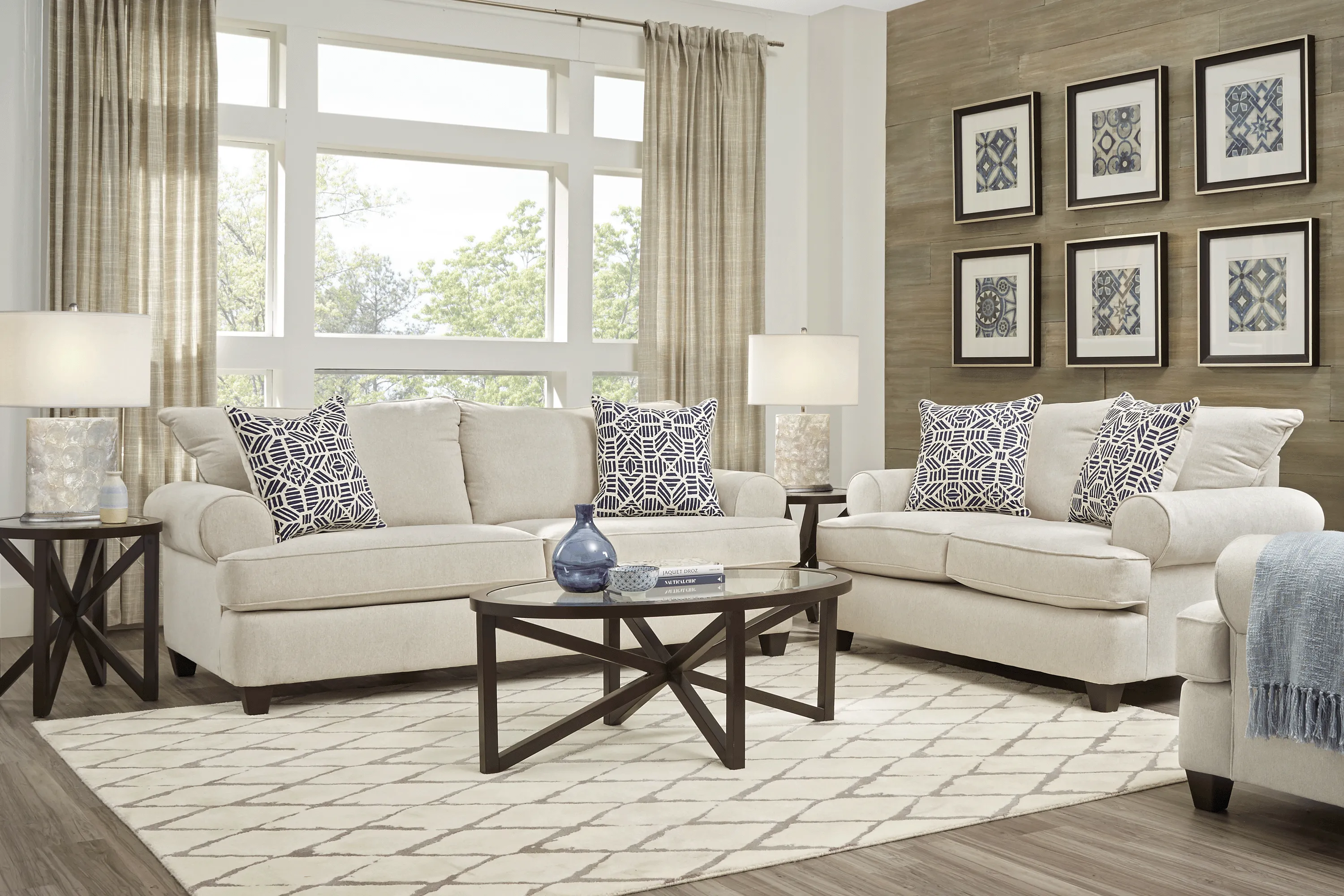 Emsworth Beige 7 Pc Living Room with Sleeper Sofa - Thumbnail - Image 1