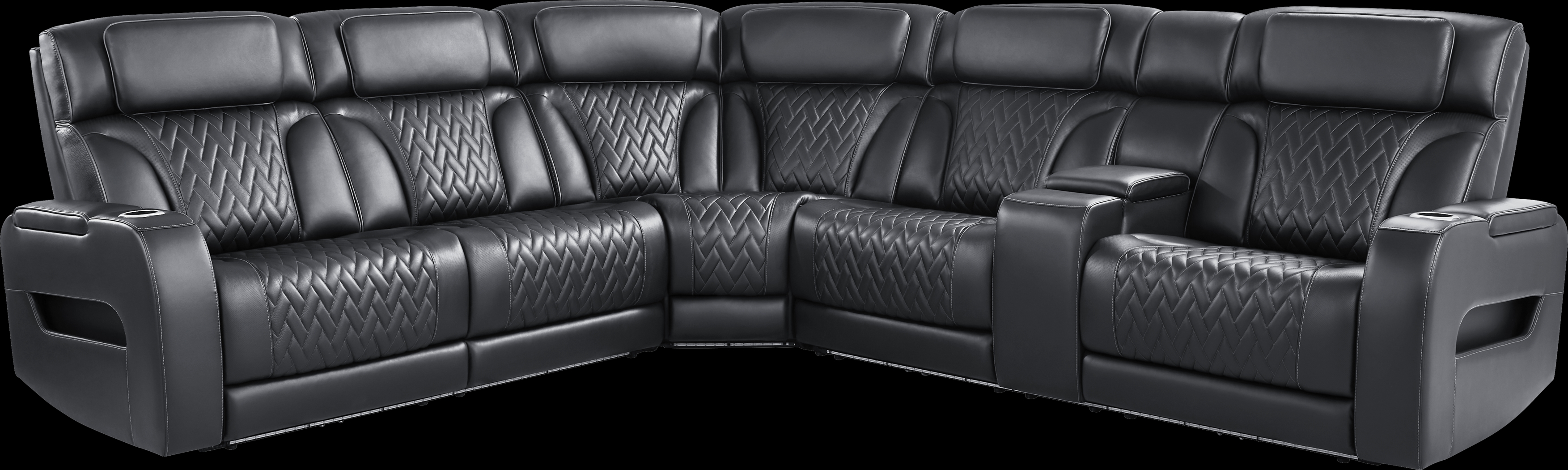 Encore Black Leather 3 Pc Triple Power Reclining Sectional - Thumbnail - Image 3