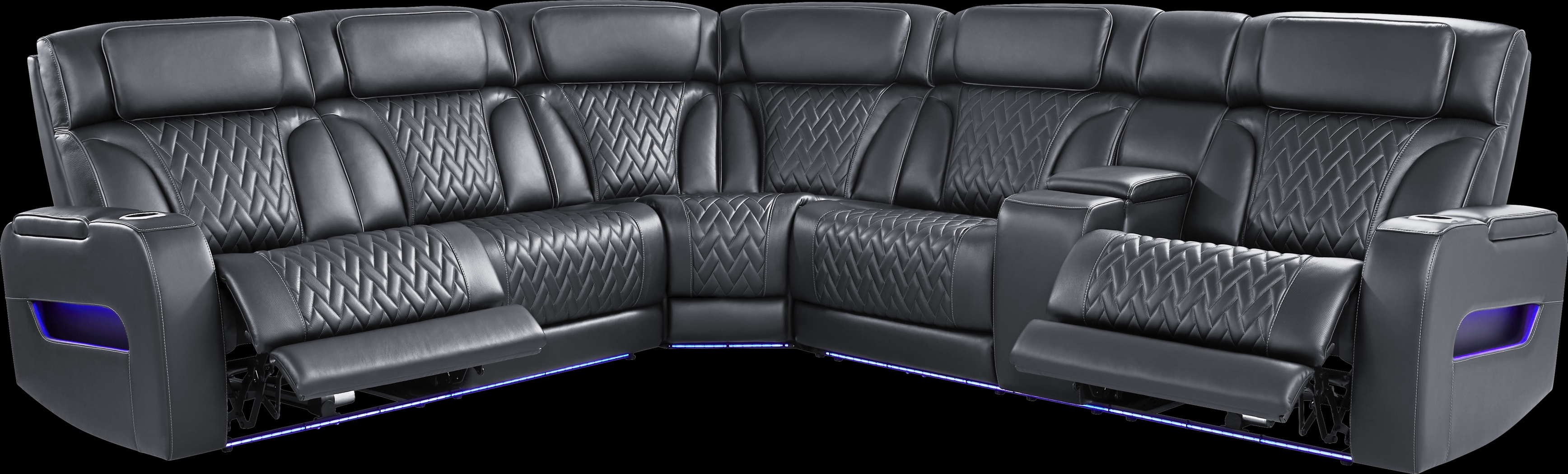 Encore Black Leather 3 Pc Triple Power Reclining Sectional - Thumbnail - Image 1