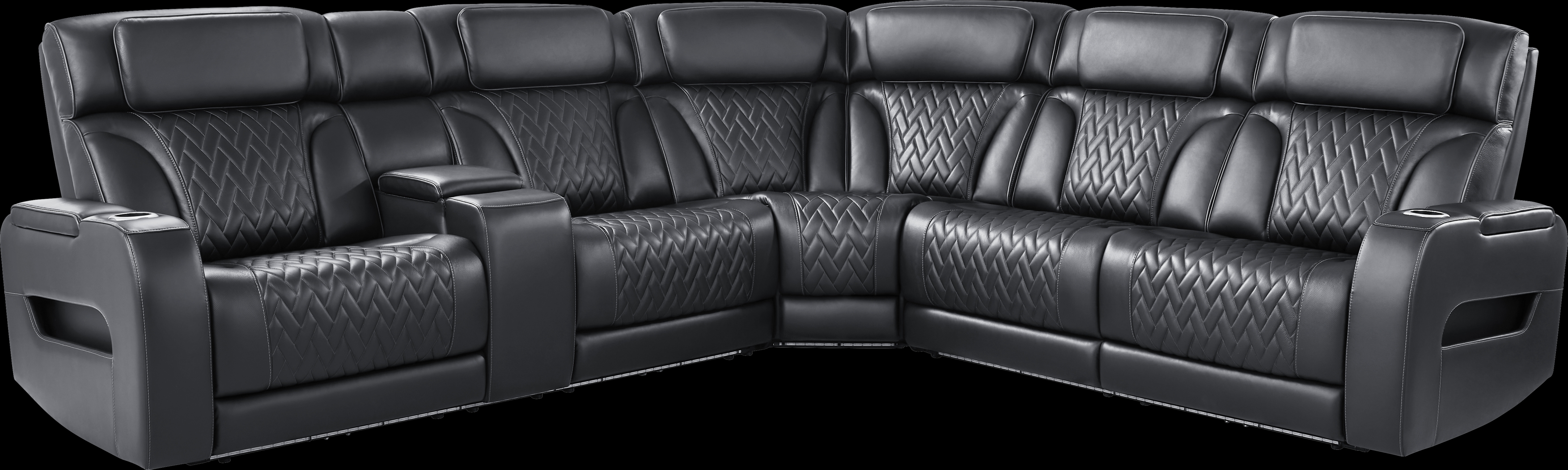Encore Black Leather 3 Pc Triple Power Reclining Sectional - Thumbnail - Image 3