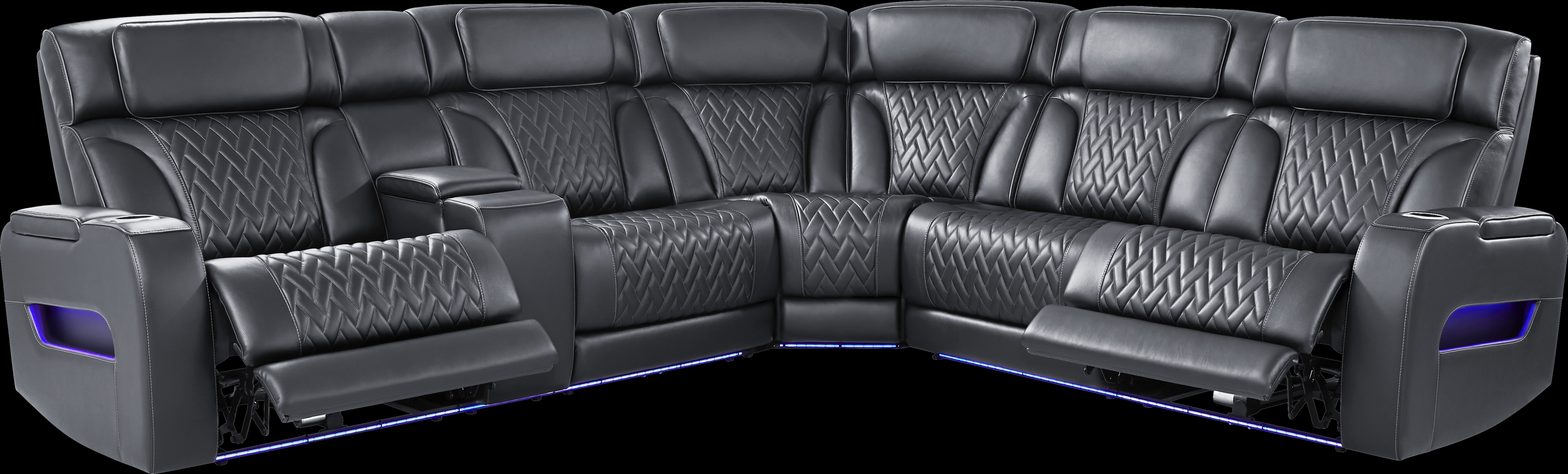 Encore Black Leather 3 Pc Triple Power Reclining Sectional - Thumbnail - Image 1