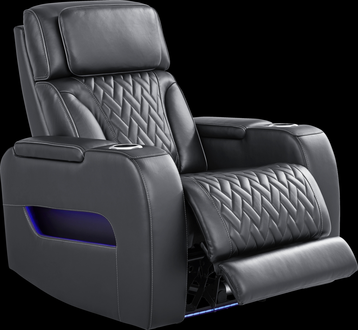 Encore Black Leather Triple Power Recliner - Thumbnail - Image 1