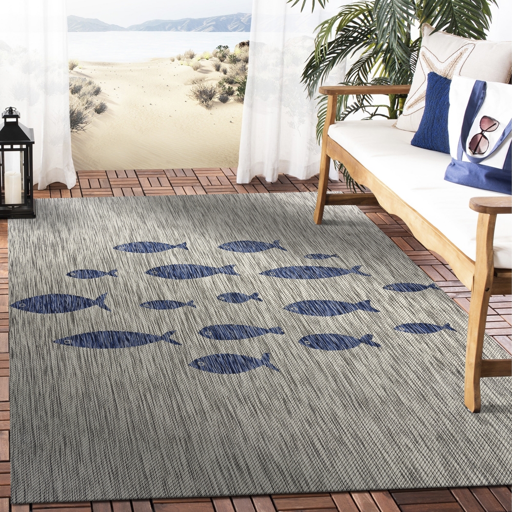 Engleto Gray/Navy 7'9 x 9'9 Indoor/Outdoor Rug - Thumbnail - Image 2