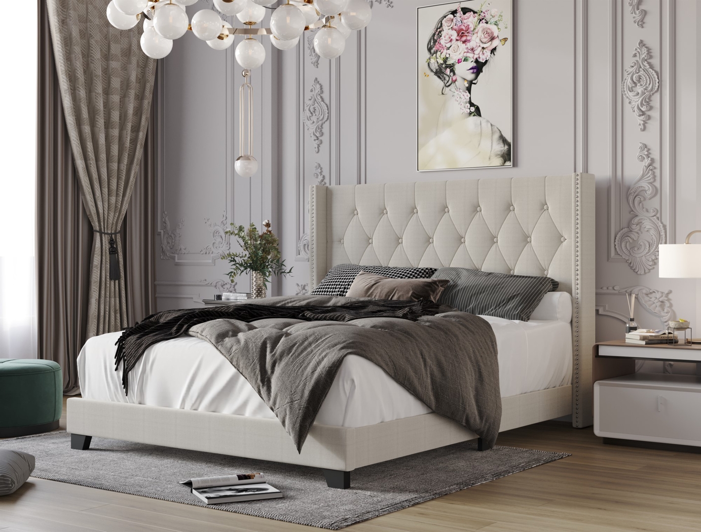 Erdrick Light Gray Queen Bed - Thumbnail - Image 2