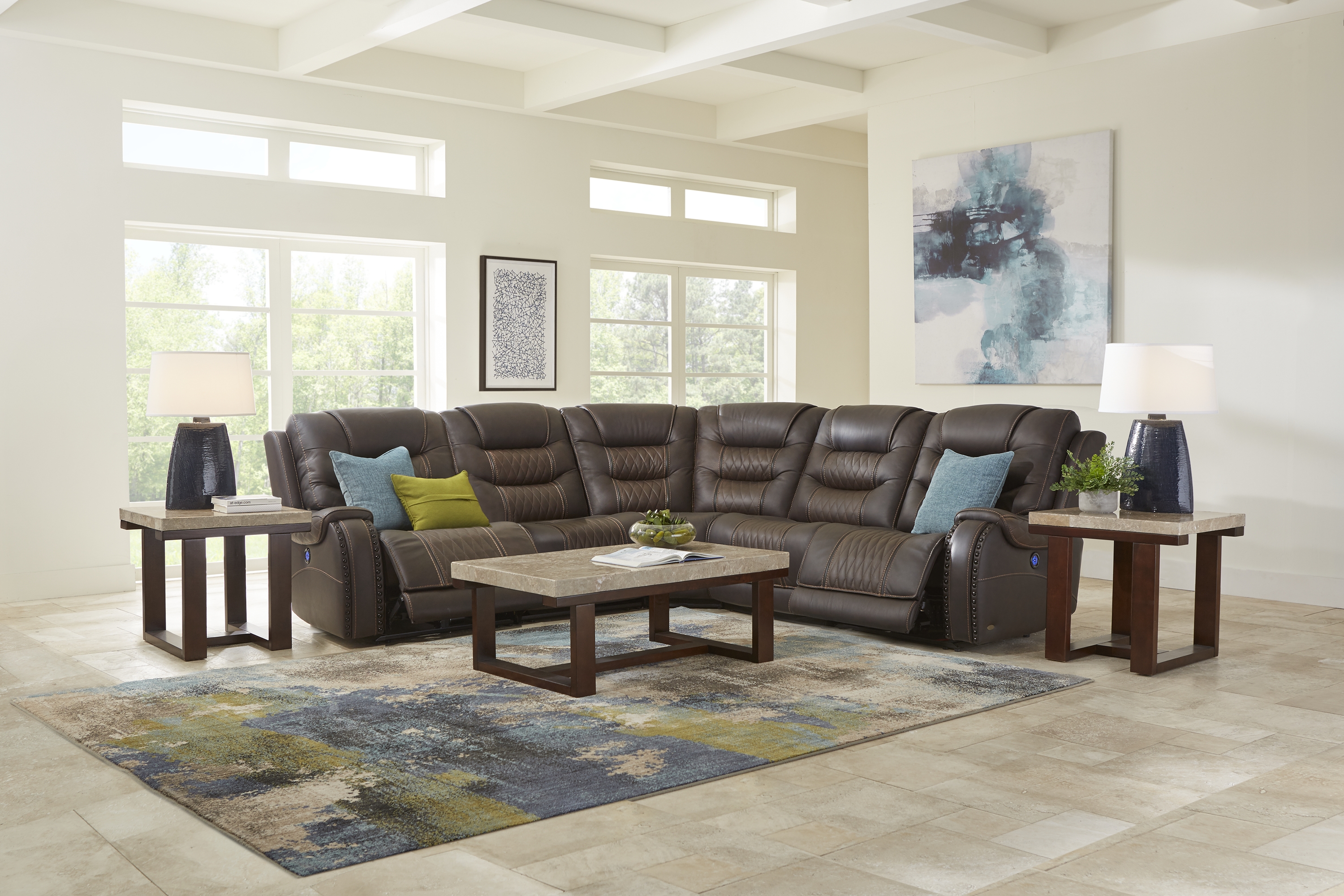 Eric Church Highway To Home Headliner Brown Leather 5 Pc Dual Power Reclining Sectional - Thumbnail - Image 2