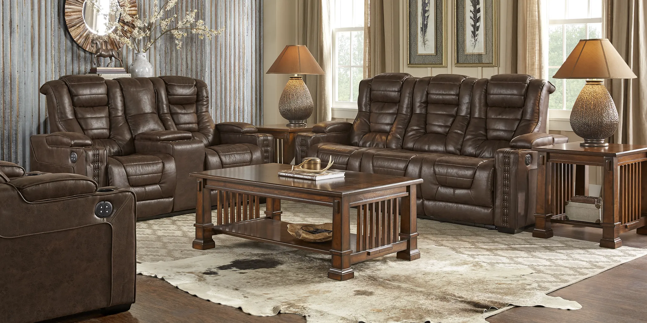 Eric Church Highway To Home Chief Brown 7 Pc Dual Power Reclining Living Room - Thumbnail - Image 1