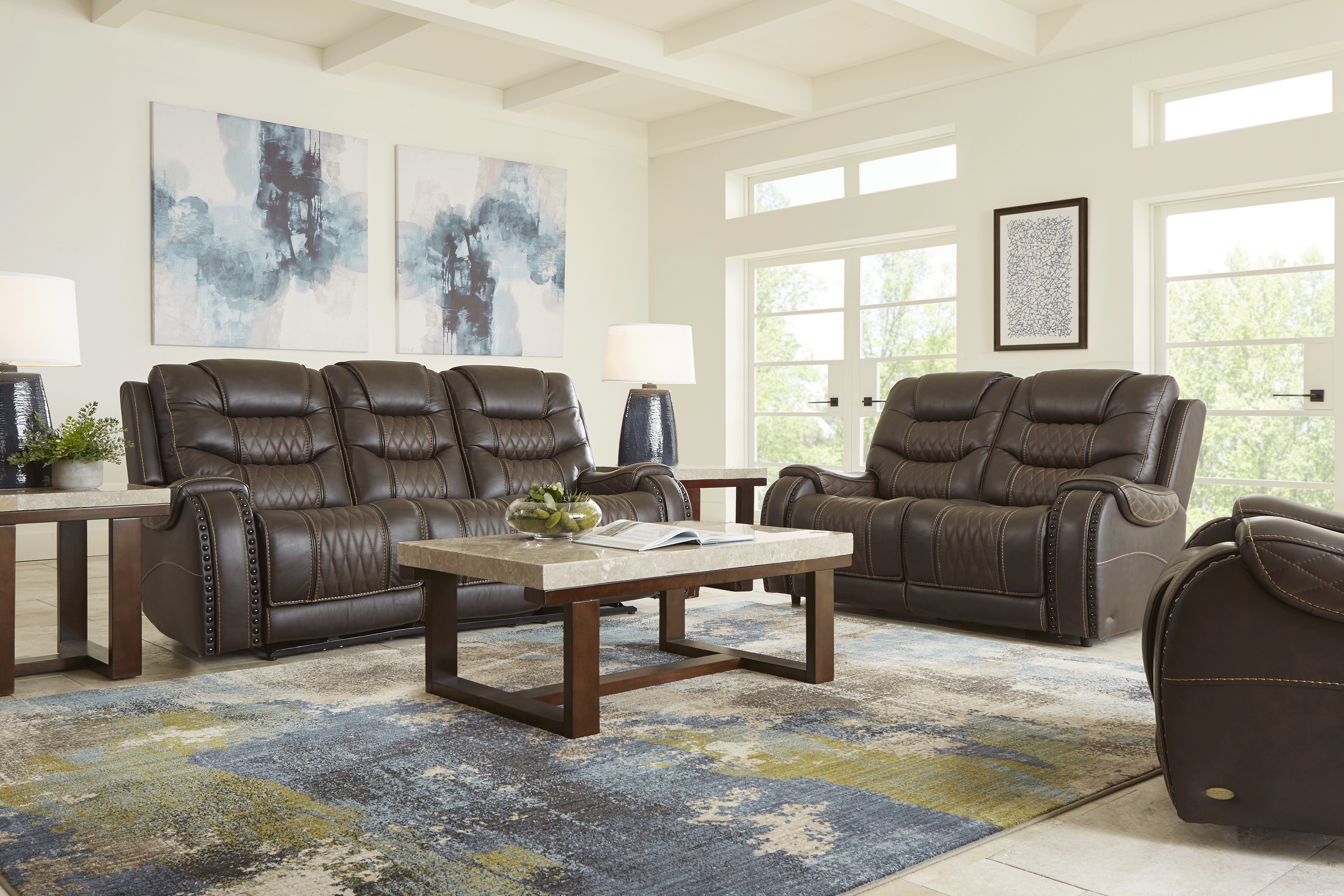 Headliner Brown Leather 2 Pc Living Room with Reclining Sofa - Thumbnail - Image 1