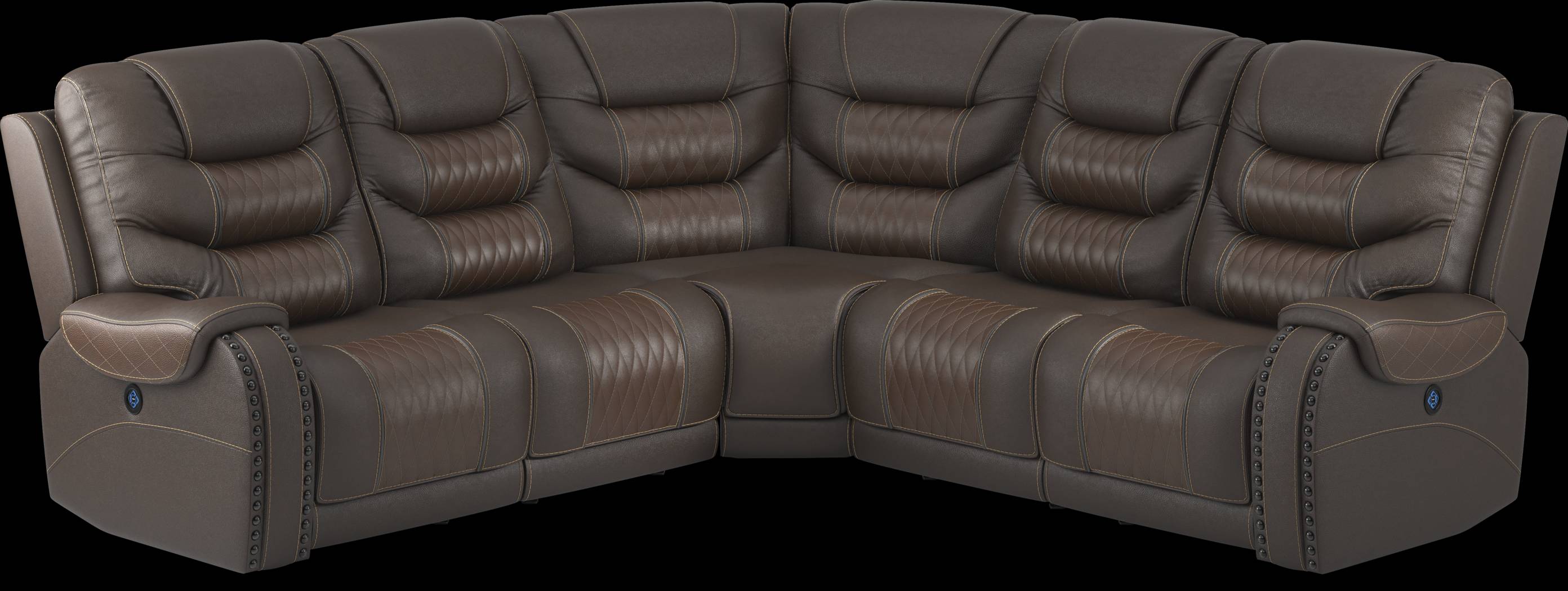 Headliner Brown Leather 8 Pc Dual Power Reclining Sectional Living Room - Thumbnail - Image 2