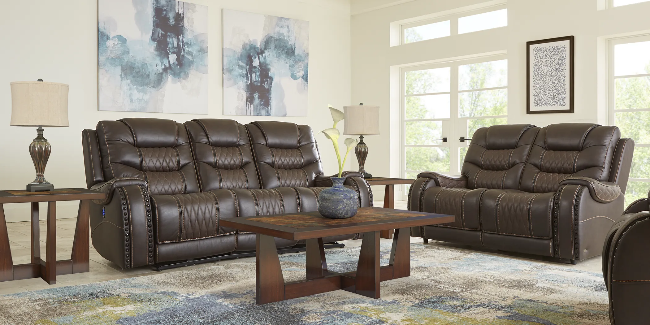 Eric Church Highway To Home Headliner Brown Leather 5 Pc Living Room with Reclining Sofa - Thumbnail - Image 1