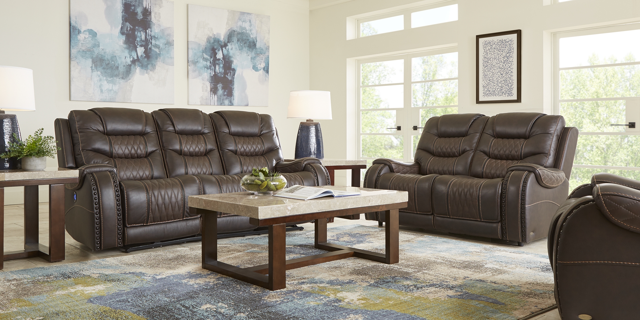 Eric Church Highway To Home Headliner Brown Leather 5 Pc Living Room with Reclining Sofa - Thumbnail - Image 1