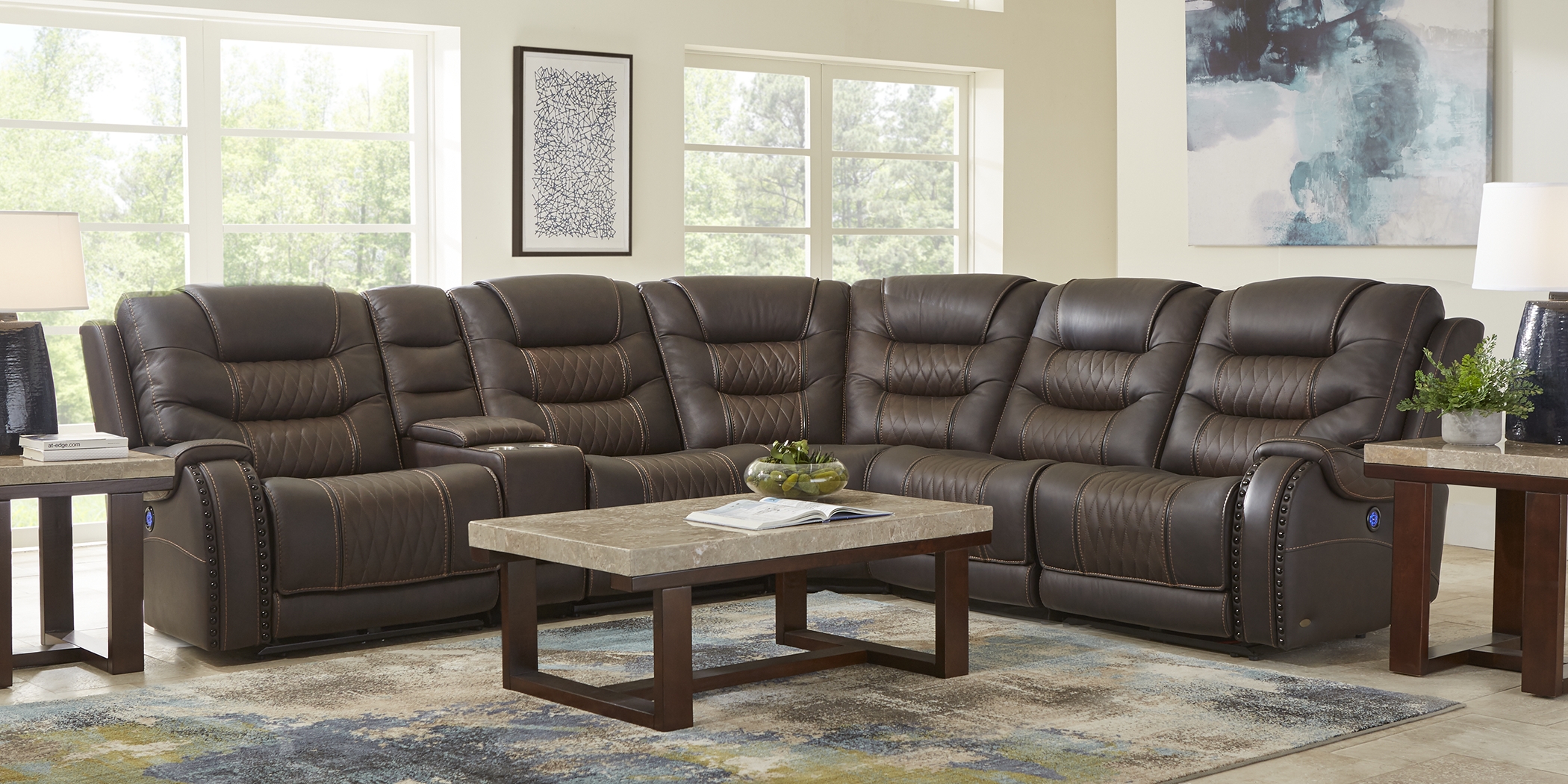 Eric Church Highway To Home Headliner Brown Leather 6 Pc Dual Power Reclining Sectional - Thumbnail - Image 2