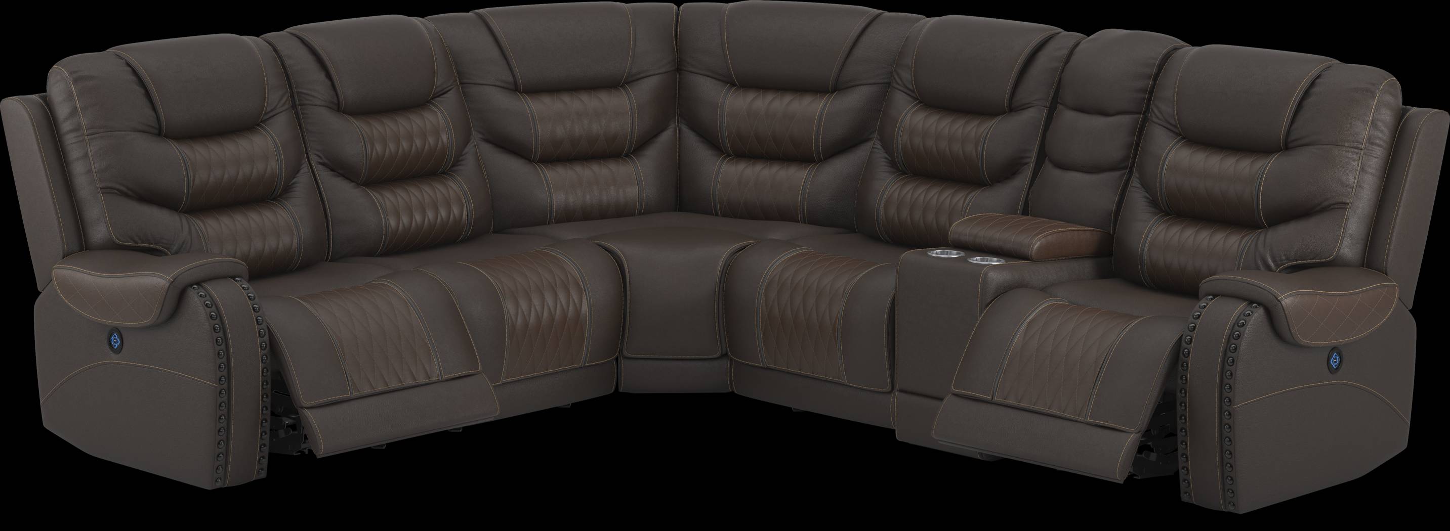 Headliner Brown Leather 6 Pc Dual Power Reclining Sectional - Thumbnail - Image 3