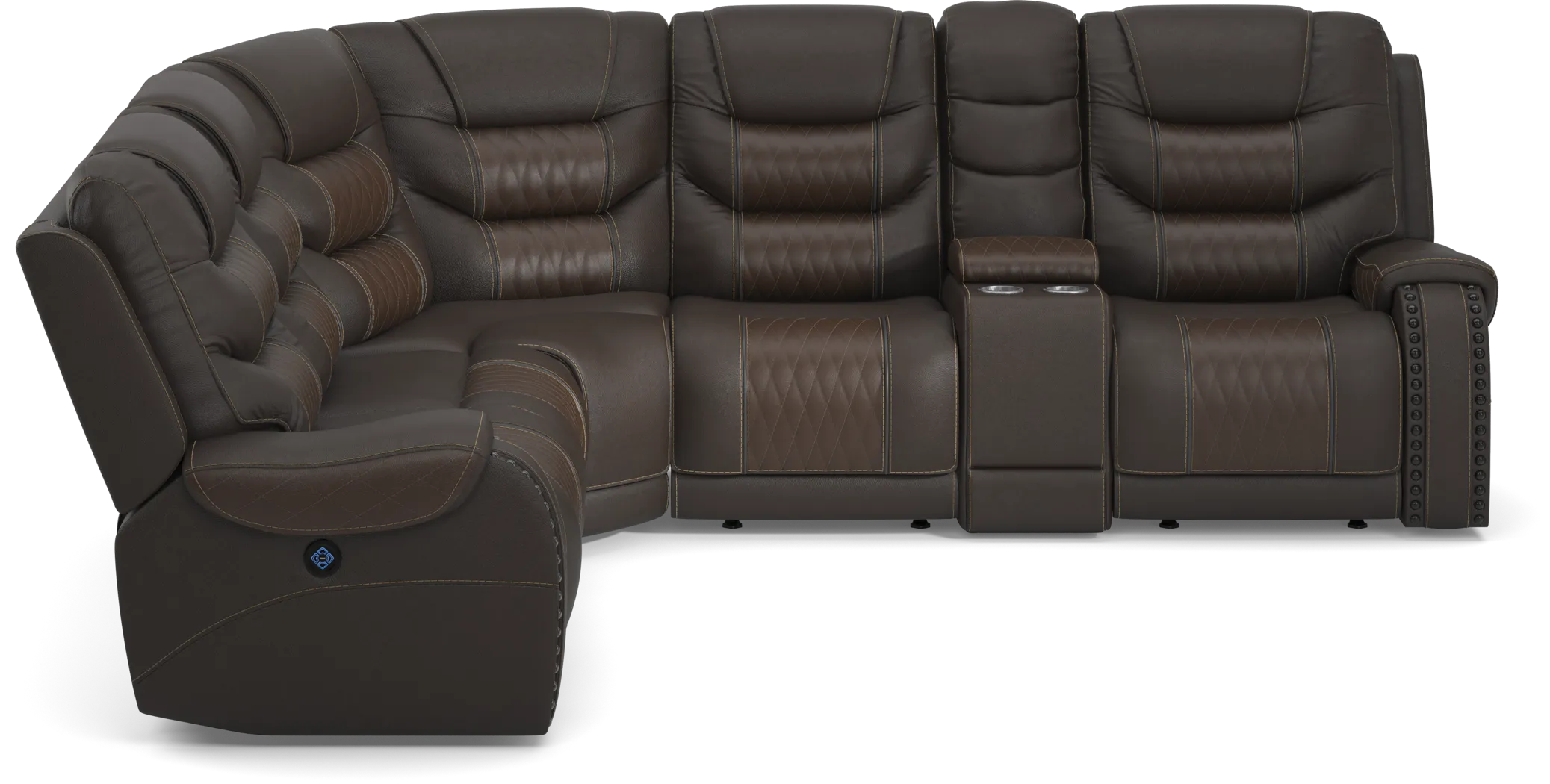 Headliner Brown Leather 6 Pc Dual Power Reclining Sectional - Image 5