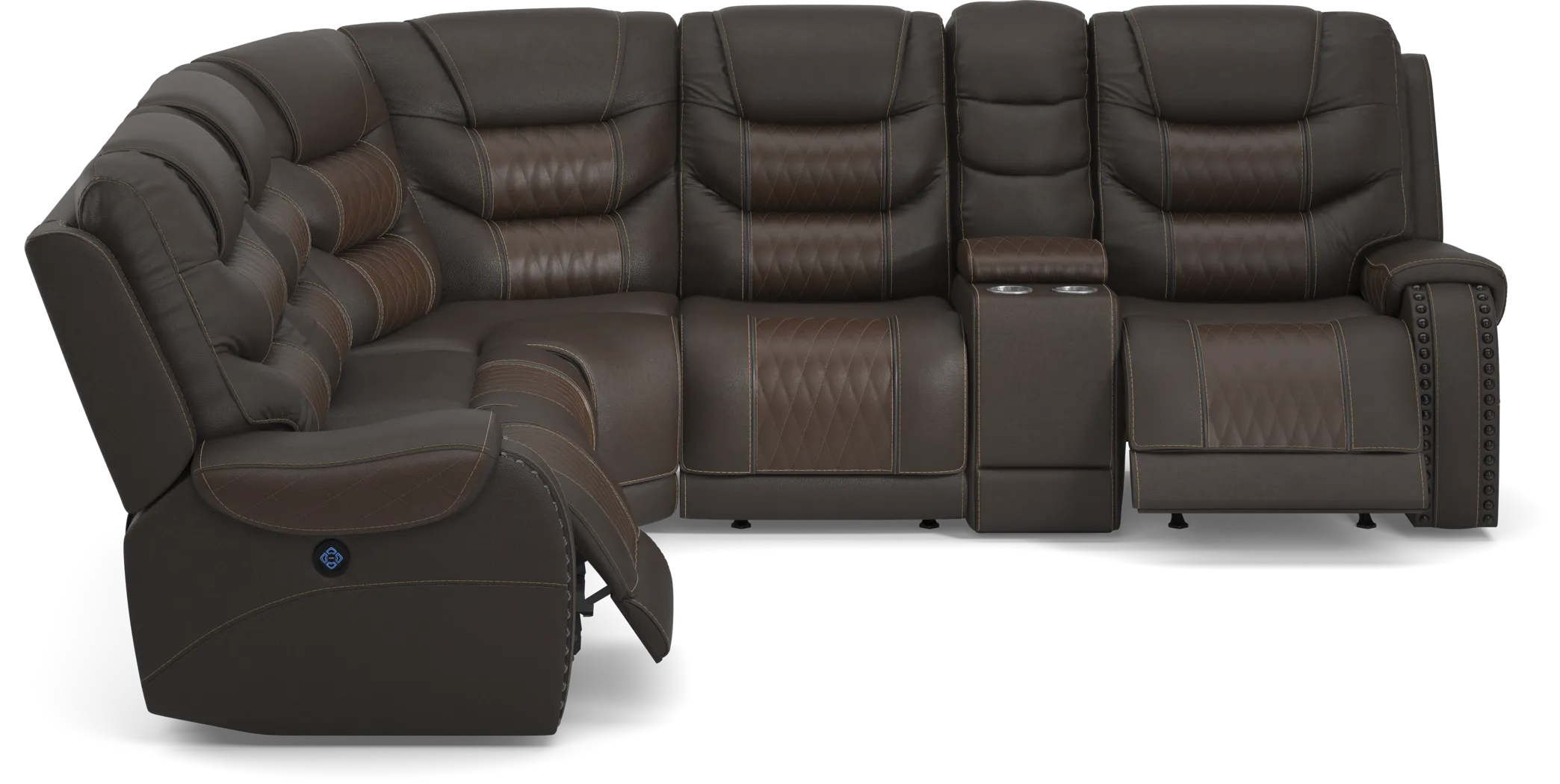 Headliner Brown Leather 6 Pc Dual Power Reclining Sectional - Image 6
