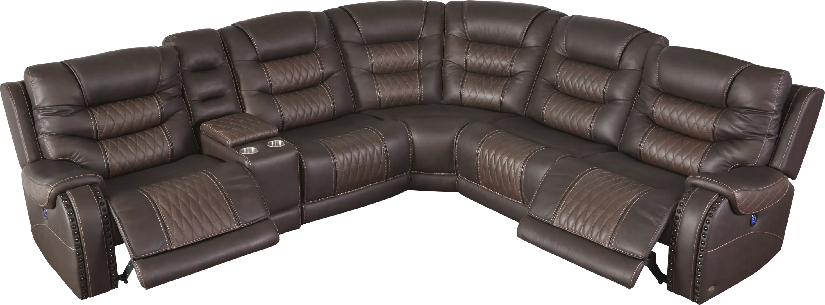Eric Church Highway To Home Headliner Brown Leather 6 Pc Power Plus Reclining Sectional - Thumbnail - Image 3