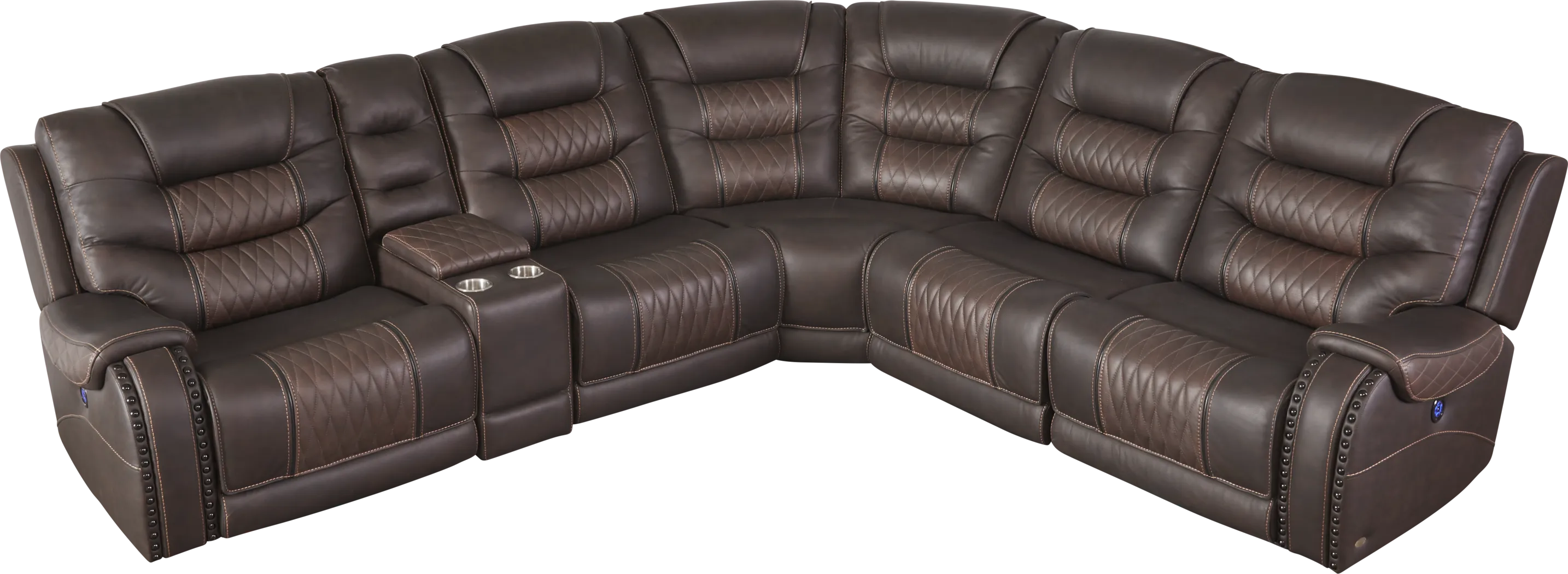Eric Church Highway To Home Headliner Brown Leather 6 Pc Power Plus Reclining Sectional - Thumbnail - Image 1