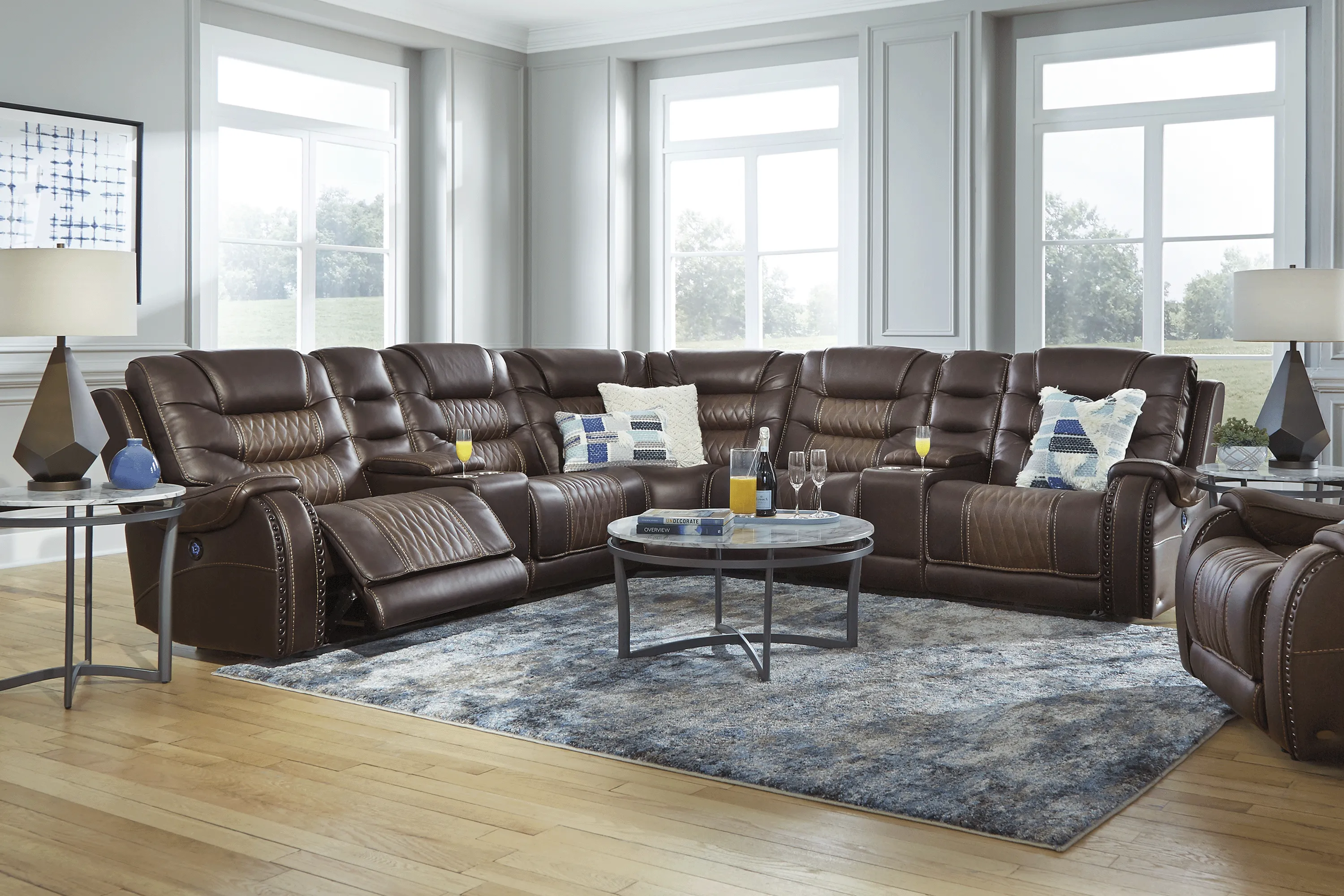 Eric Church Highway To Home Headliner Brown Leather 7 Pc Dual Power Reclining Sectional - Thumbnail - Image 2