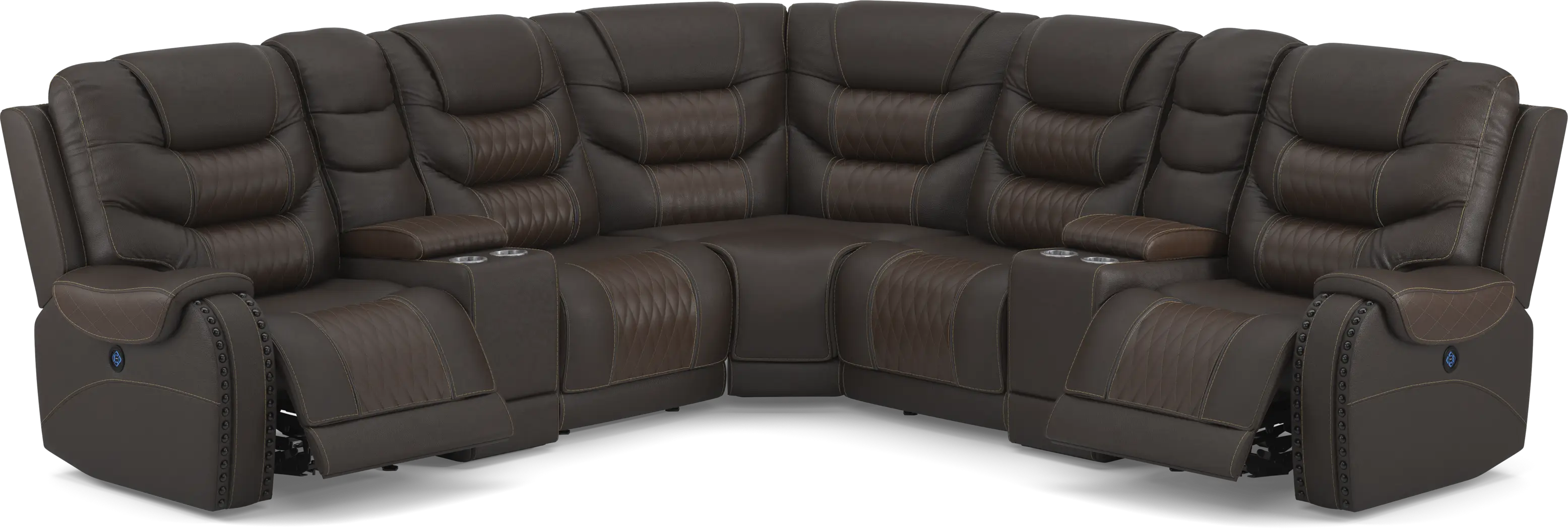 Eric Church Highway To Home Headliner Brown Leather 7 Pc Dual Power Reclining Sectional - Thumbnail - Image 1