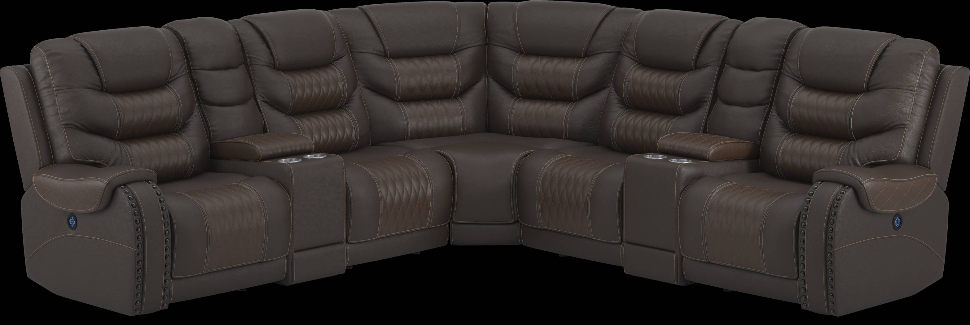 Headliner Brown Leather 7 Pc Dual Power Reclining Sectional - Thumbnail - Image 4