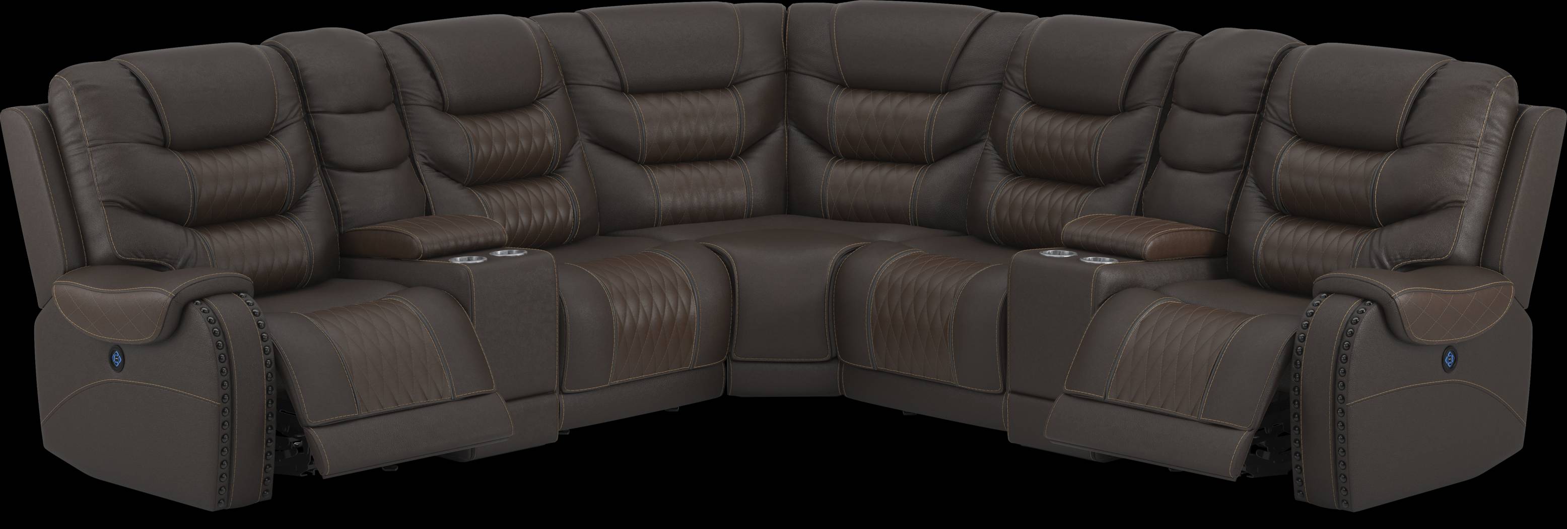 Headliner Brown Leather 7 Pc Dual Power Reclining Sectional - Thumbnail - Image 1