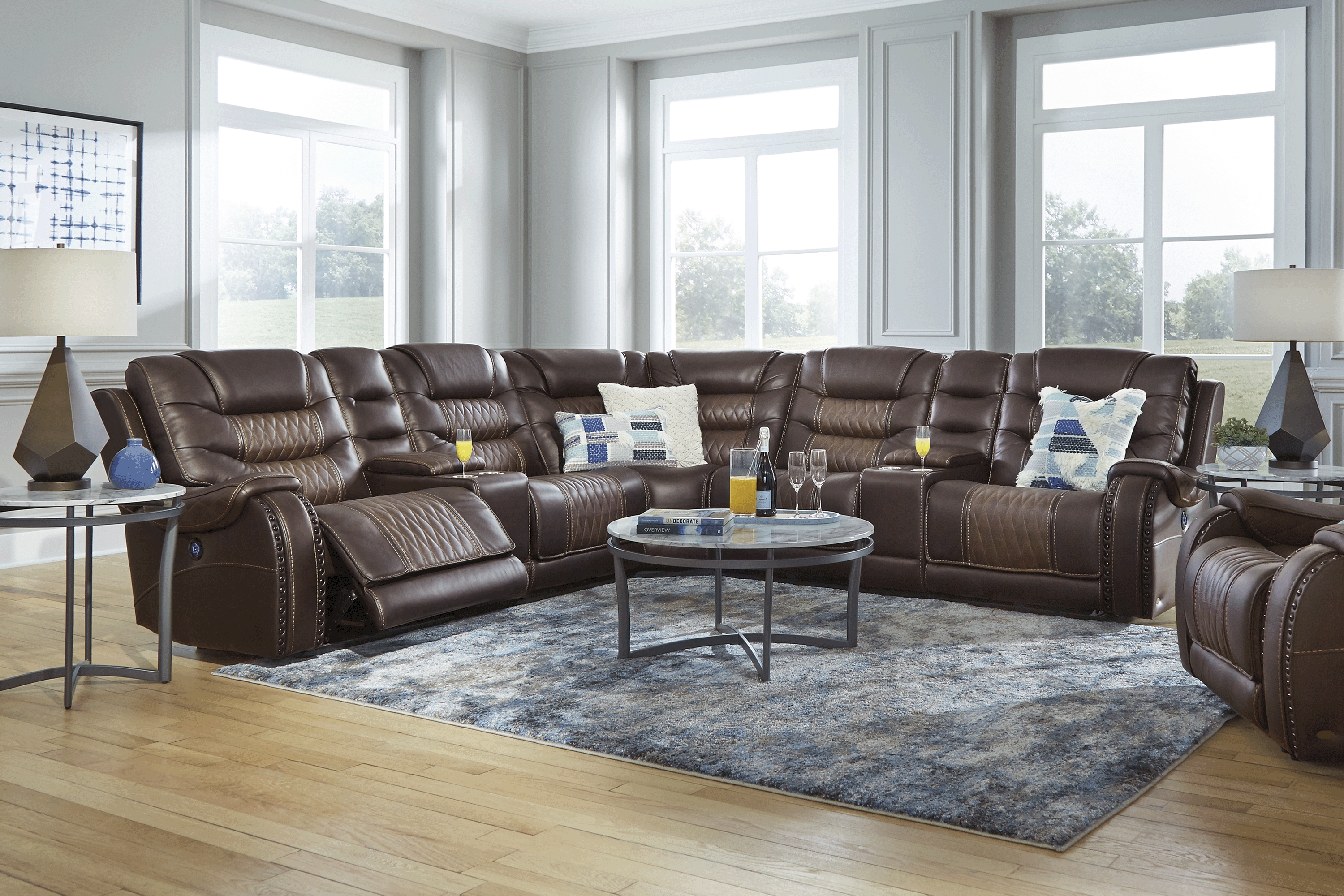 Eric Church Highway To Home Headliner Brown Leather 7 Pc Dual Power Reclining Sectional - Thumbnail - Image 2