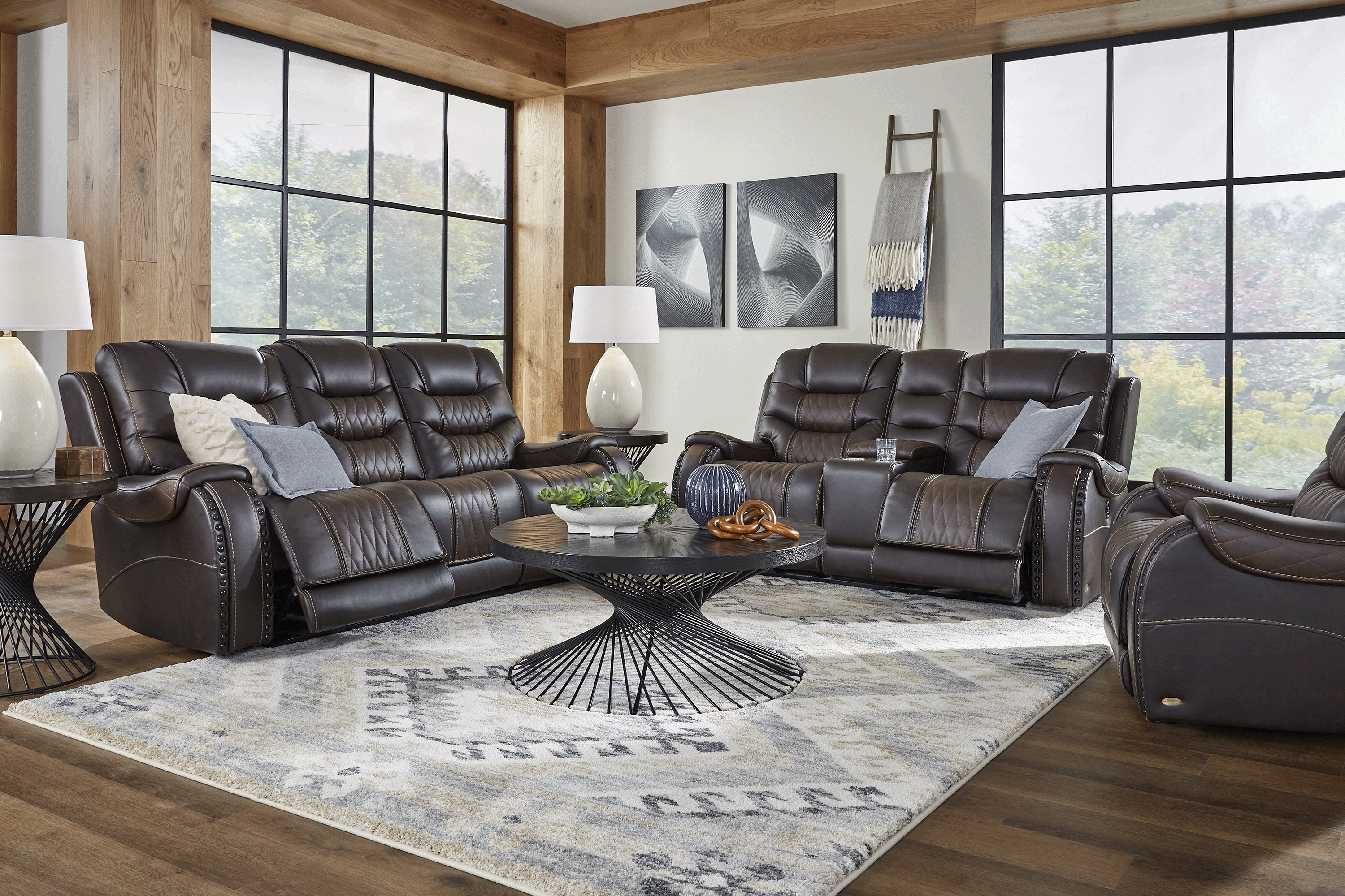Eric Church Highway To Home Headliner Brown Leather 7 Pc Living Room with Reclining Sofa - Thumbnail - Image 1