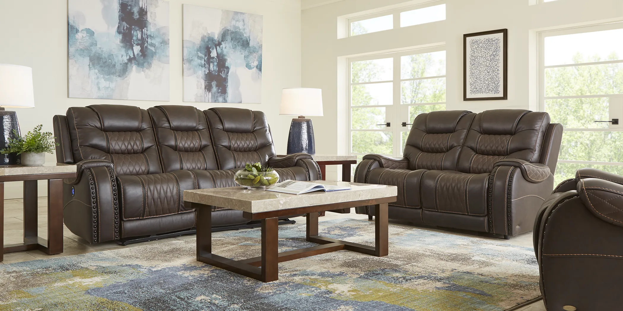 Eric Church Highway To Home Headliner Brown Leather 7 Pc Living Room - Thumbnail - Image 1