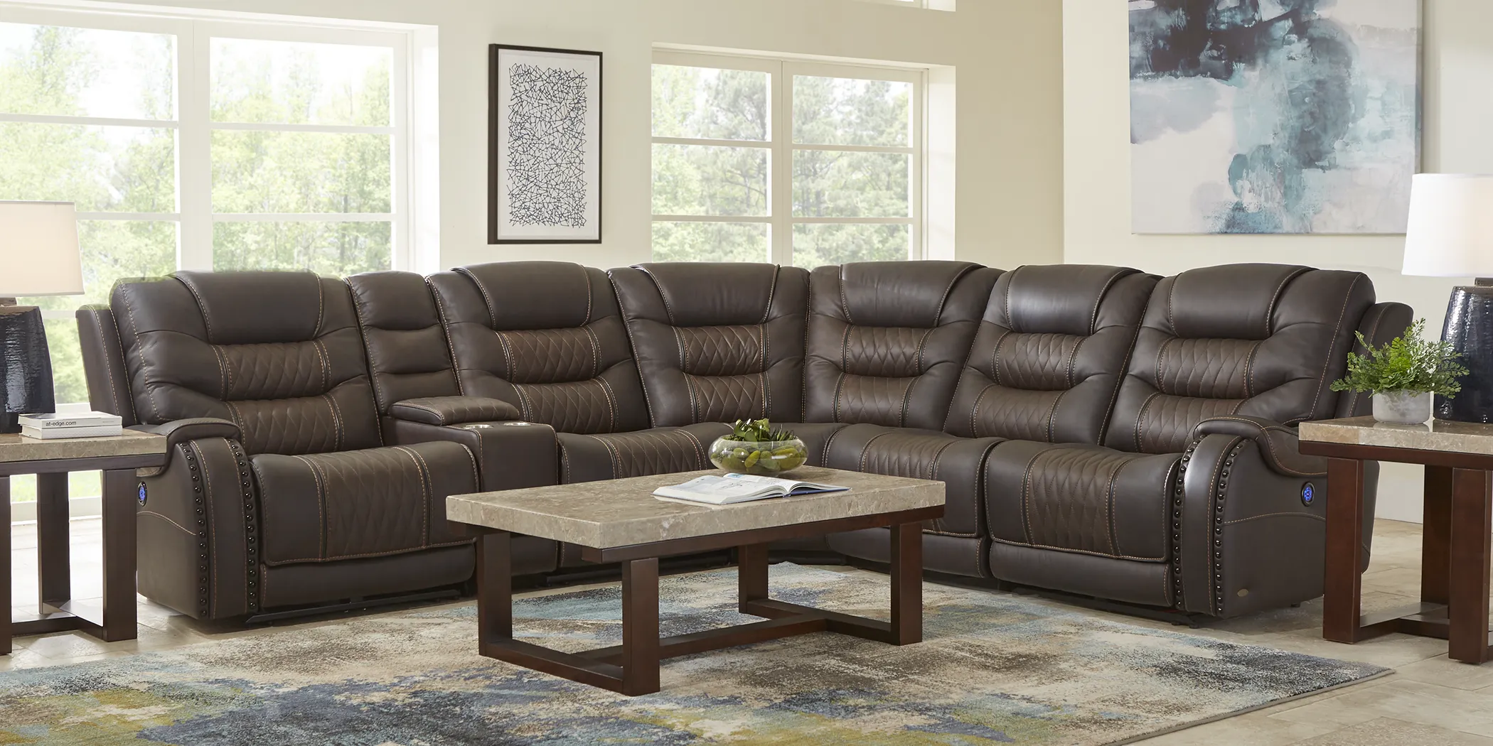 Eric Church Highway To Home Headliner Brown Leather 9 Pc Dual Power Reclining Sectional Living Room - Thumbnail - Image 1