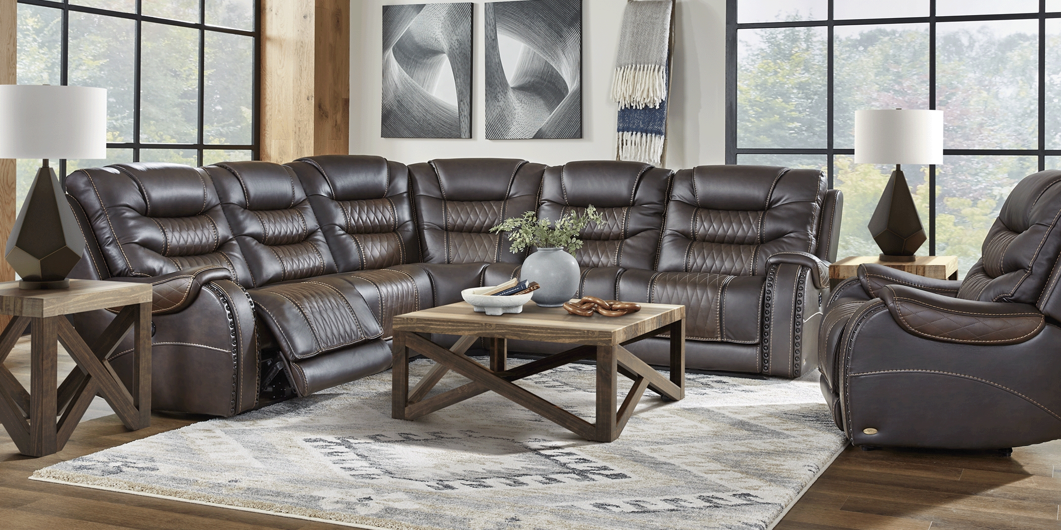 Eric Church Highway To Home Headliner Brown Leather 9 Pc Dual Power Reclining Sectional Living Room - Thumbnail - Image 1