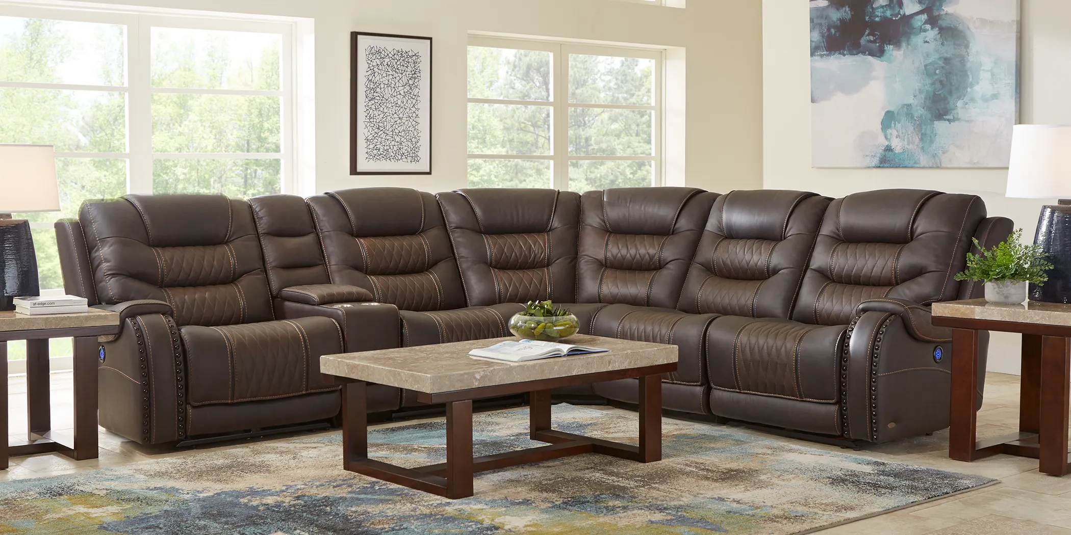Eric Church Highway To Home Headliner Brown Leather 9 Pc Power Plus Reclining Sectional Living Room - Thumbnail - Image 1