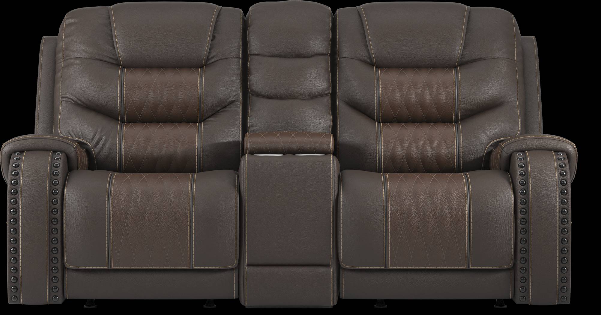 Eric Church Highway To Home Headliner Brown Leather Dual Power Reclining Console Loveseat - Thumbnail - Image 1