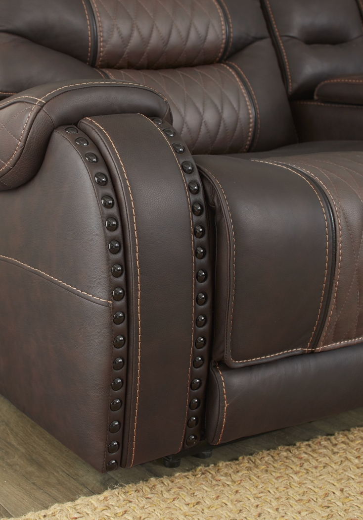 Headliner Brown Leather Reclining Console Loveseat - Thumbnail - Image 3