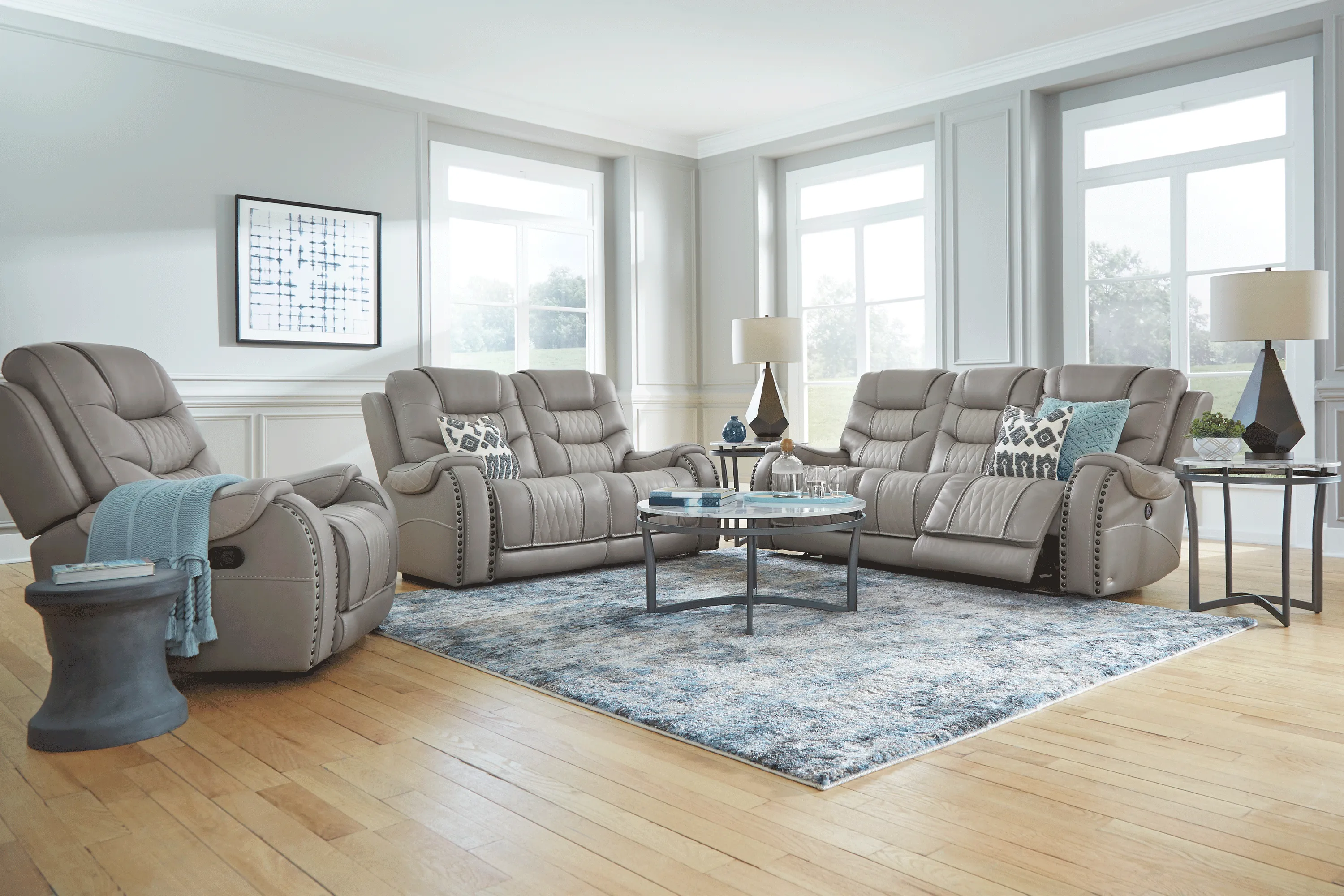 Eric Church Highway To Home Headliner Gray Leather 2 Pc Living Room with Dual Power Reclining Sofa - Thumbnail - Image 1