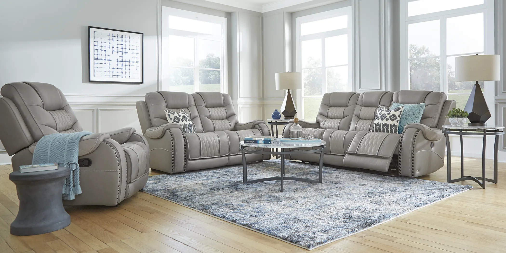 Eric Church Highway To Home Headliner Gray Leather 3 Pc Living Room with Reclining Sofa - Thumbnail - Image 1