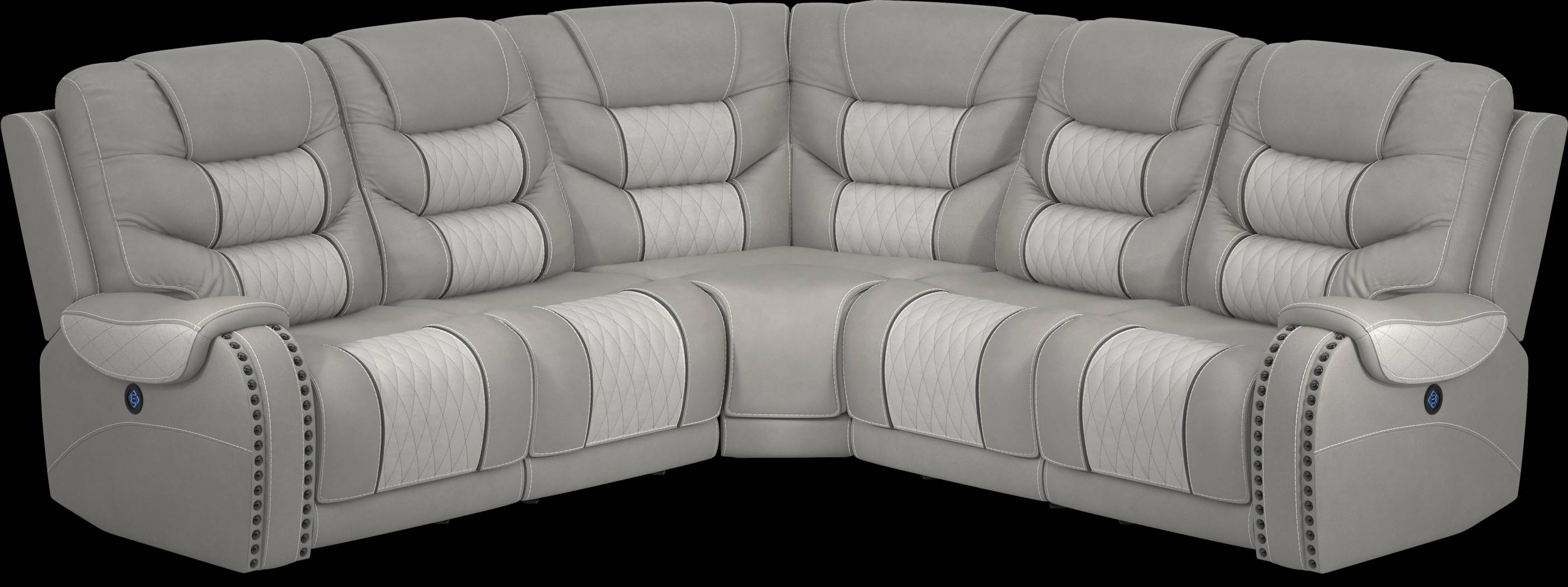 Headliner Gray Leather 5 Pc Dual Power Reclining Sectional - Thumbnail - Image 1