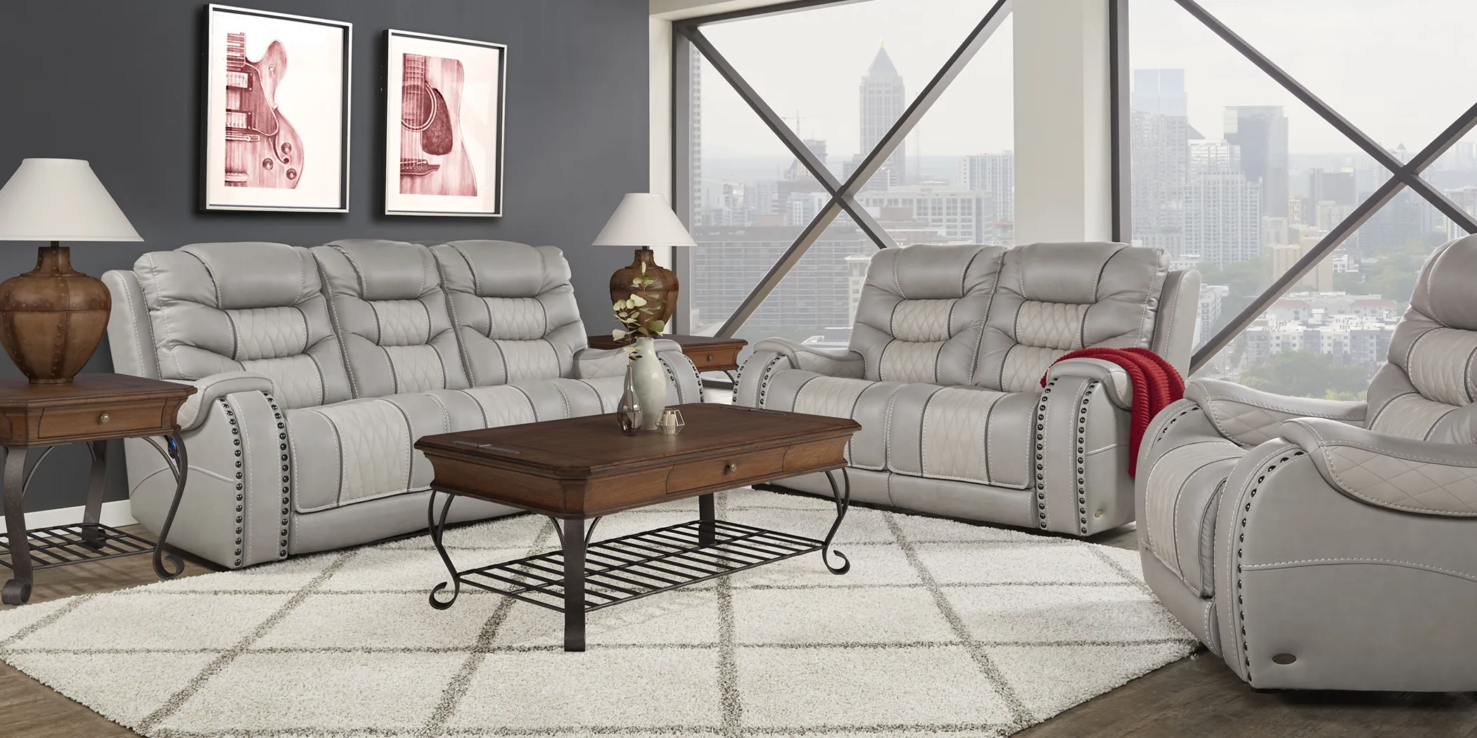 Eric Church Highway To Home Headliner Gray Leather 5 Pc Living Room with Reclining Sofa - Thumbnail - Image 1