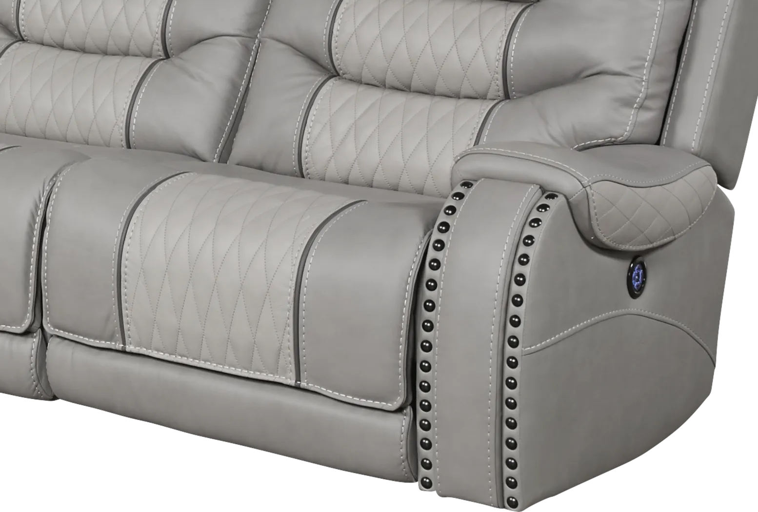 Headliner Gray Leather 5 Pc Dual Power Reclining Sectional - Image 9