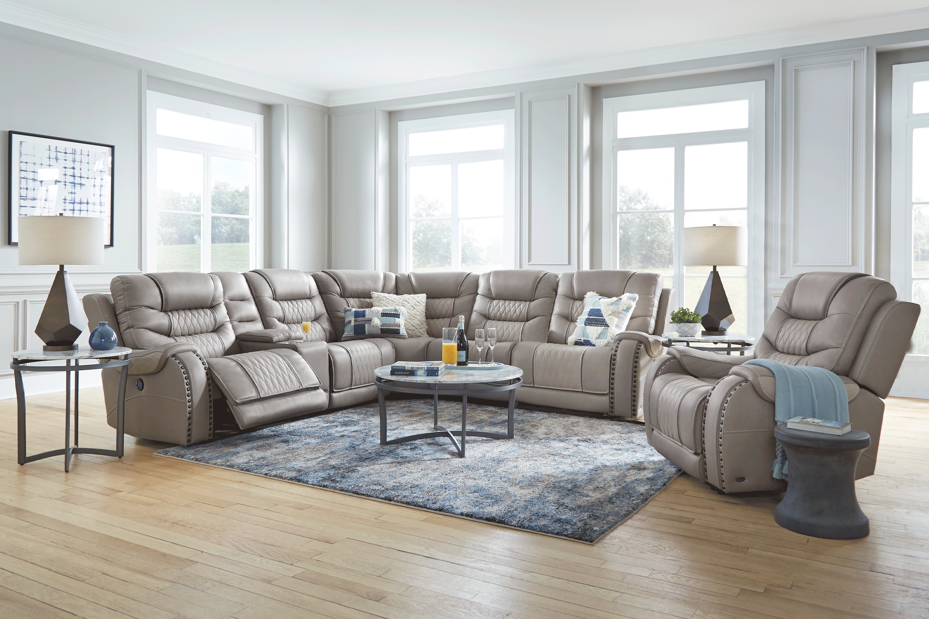 Eric Church Highway To Home Headliner Gray Leather 6 Pc Dual Power Reclining Sectional - Thumbnail - Image 2