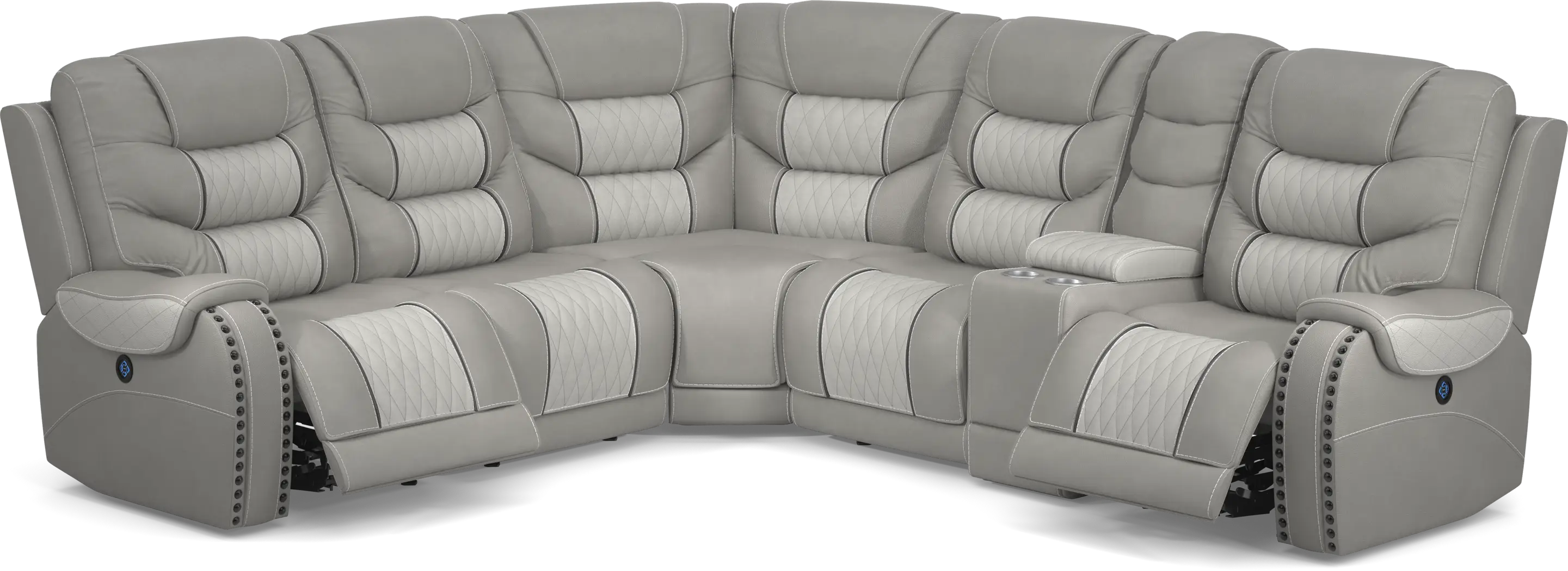 Headliner Gray Leather 6 Pc Dual Power Reclining Sectional - Image 5