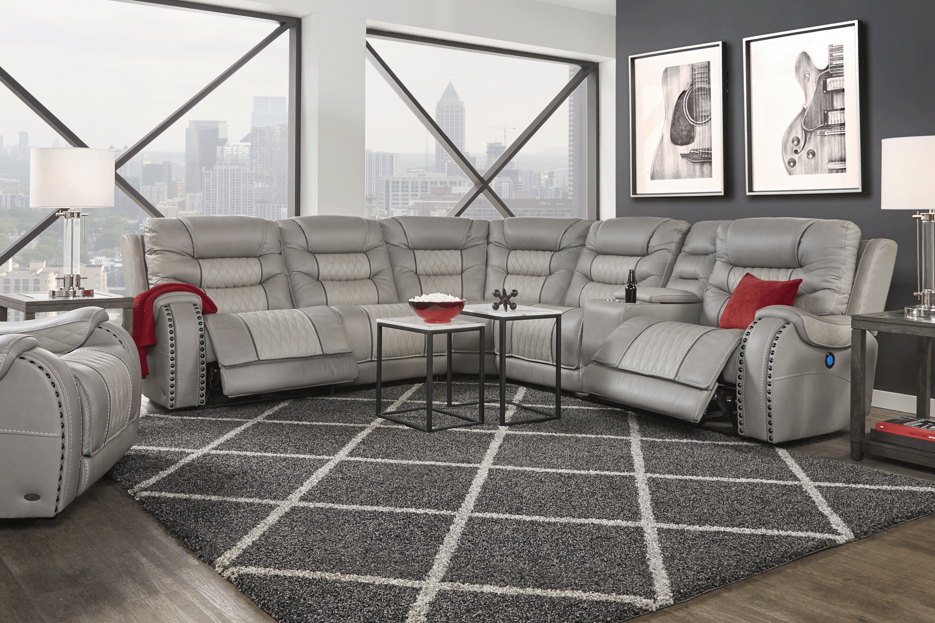 Headliner Gray Leather 6 Pc Dual Power Reclining Sectional - Thumbnail - Image 2