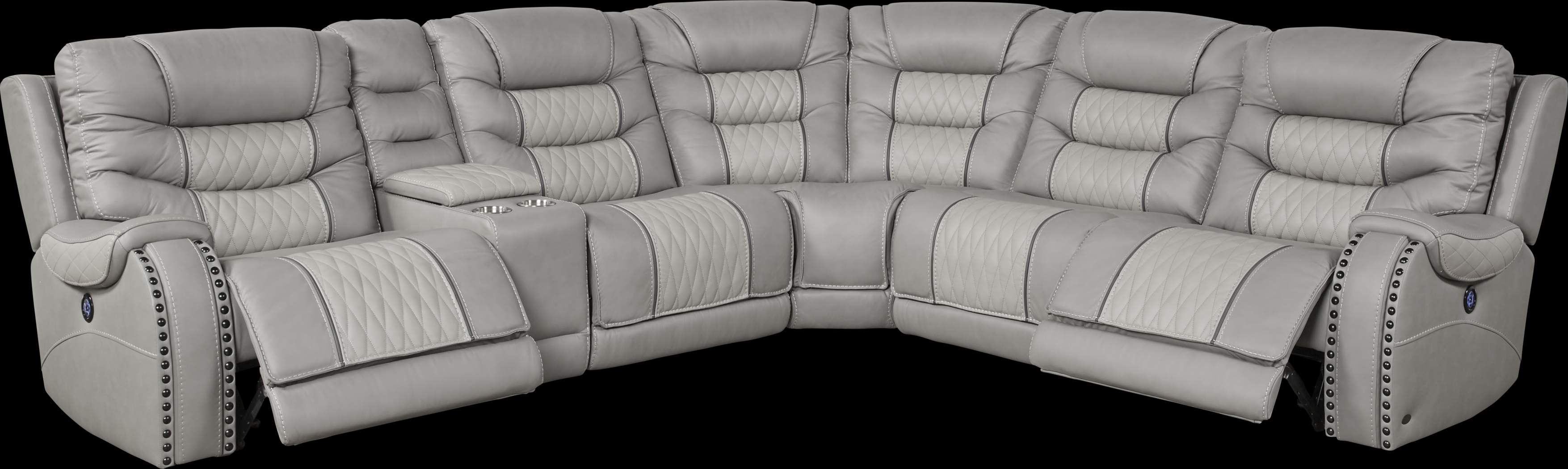 Headliner Gray Leather 6 Pc Dual Power Reclining Sectional - Thumbnail - Image 4