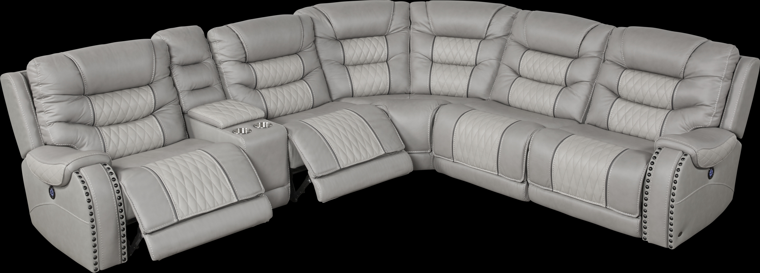 Headliner Gray Leather 9 Pc Dual Power Reclining Sectional Living Room - Thumbnail - Image 6