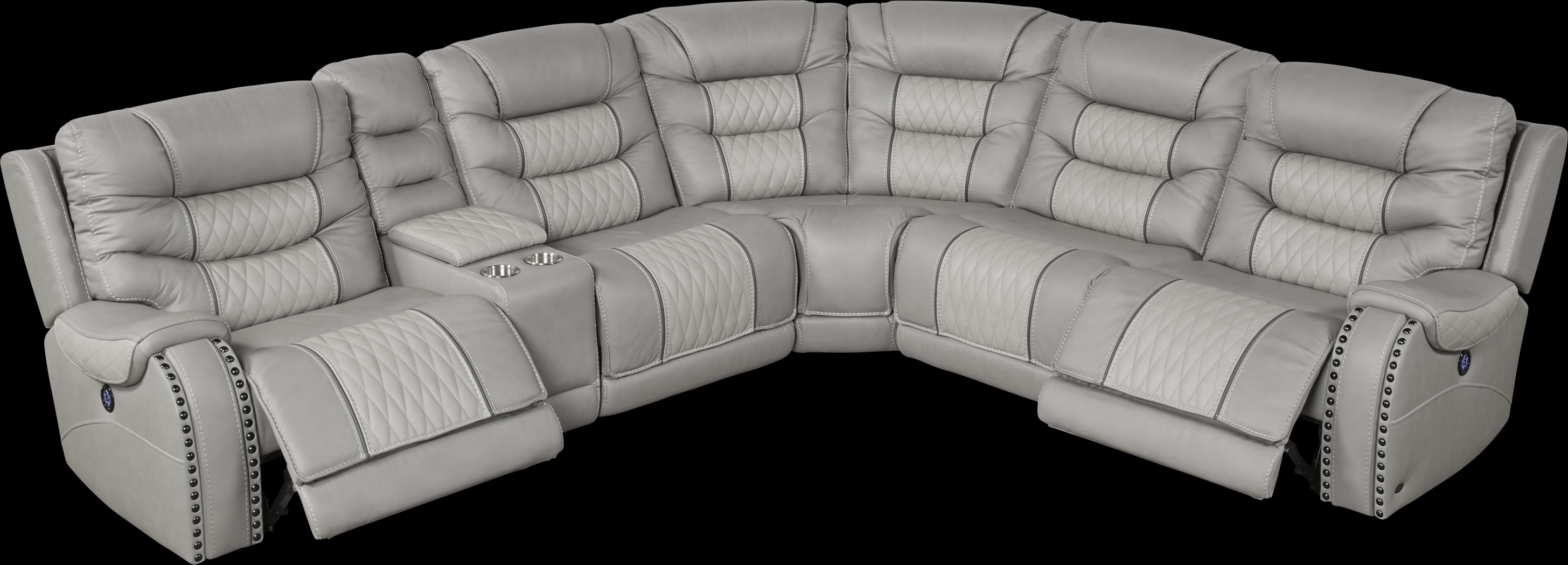 Headliner Gray Leather 9 Pc Dual Power Reclining Sectional Living Room - Thumbnail - Image 7