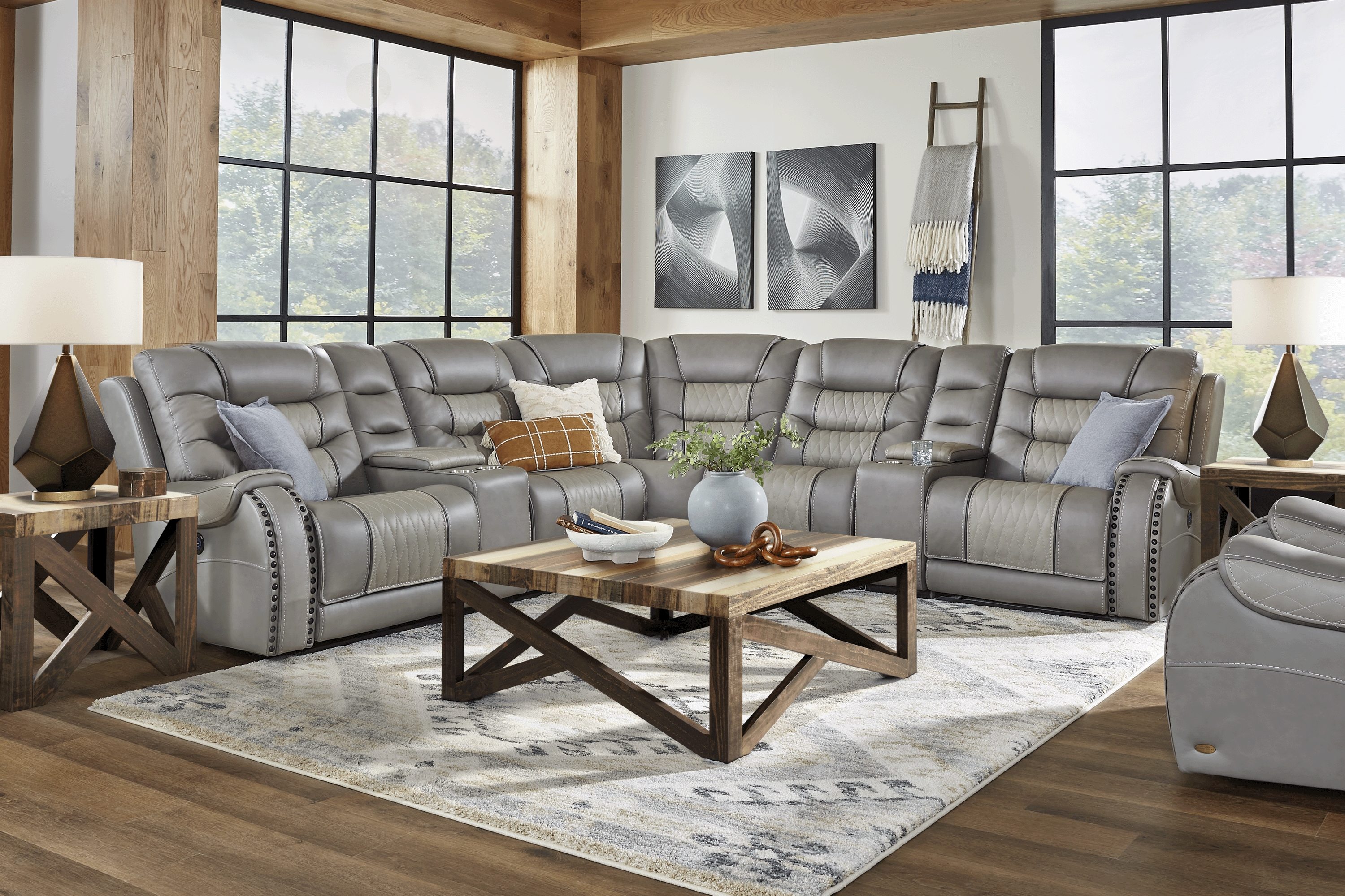 Eric Church Highway To Home Headliner Gray Leather 9 Pc Dual Power Reclining Sectional Living Room - Thumbnail - Image 1