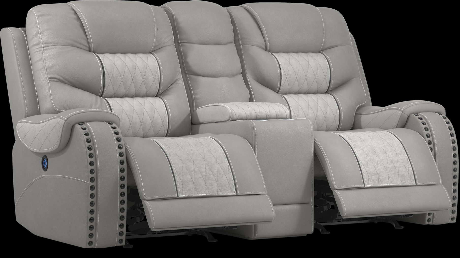 Headliner Gray Leather 8 Pc Reclining Living Room with Dual Power Reclining Loveseat - Thumbnail - Image 4
