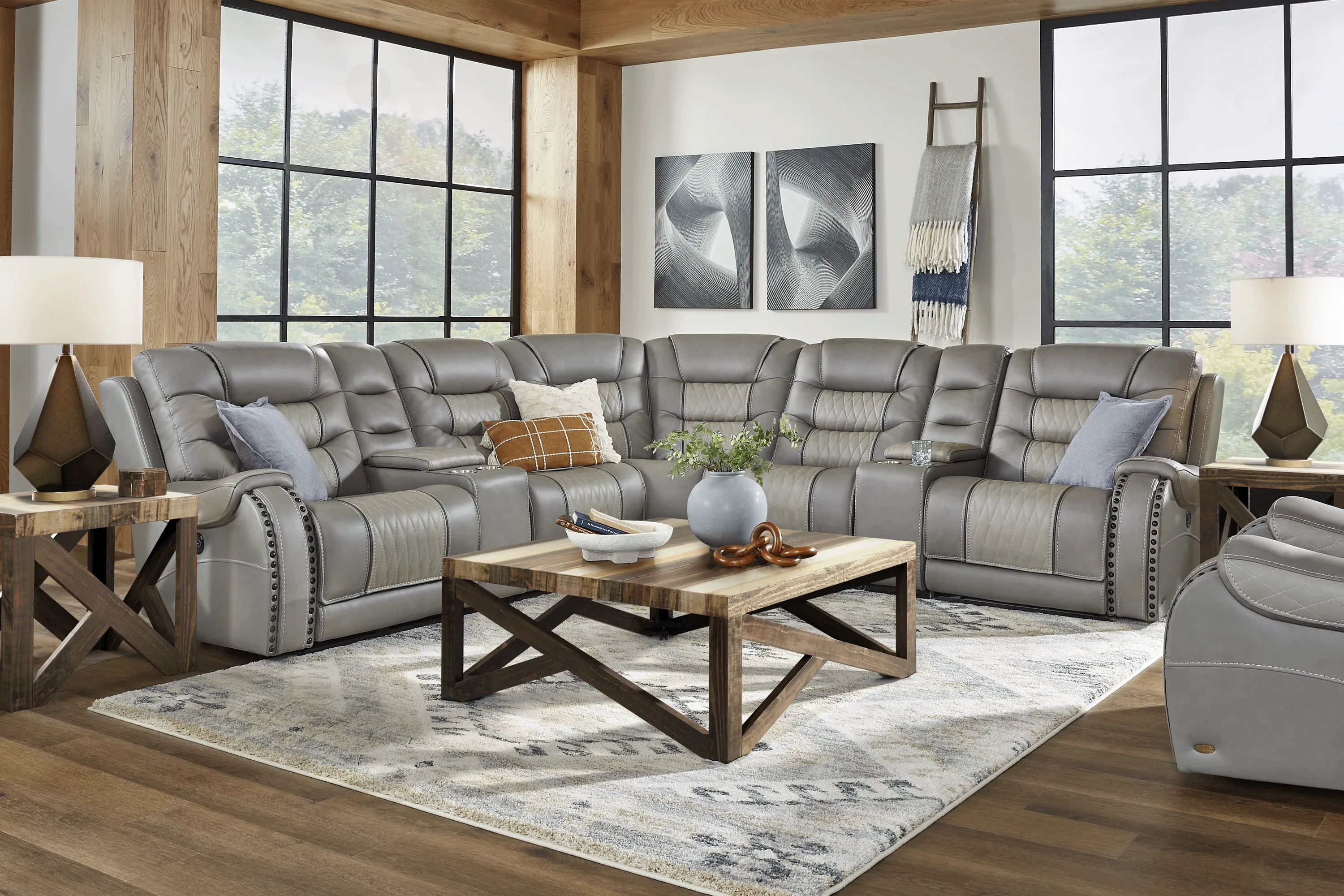 Headliner Gray Leather 7 Pc Dual Power Reclining Sectional - Thumbnail - Image 2